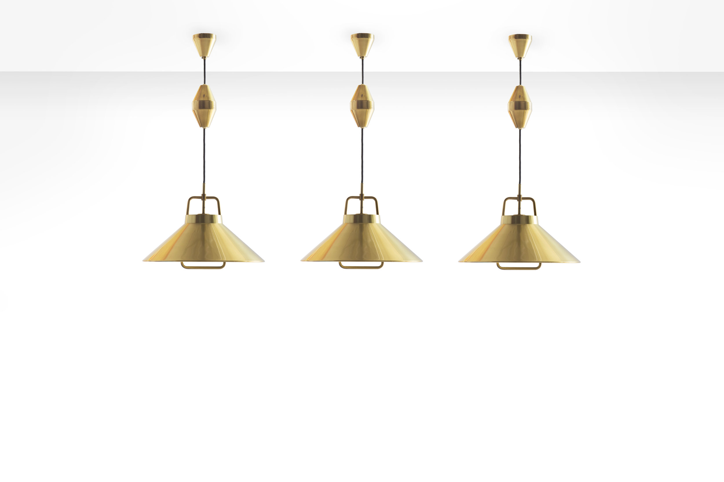 3 x Frits Schlegel P295 Brass Pendants for Lyfa, Denmark 1960s (sold)