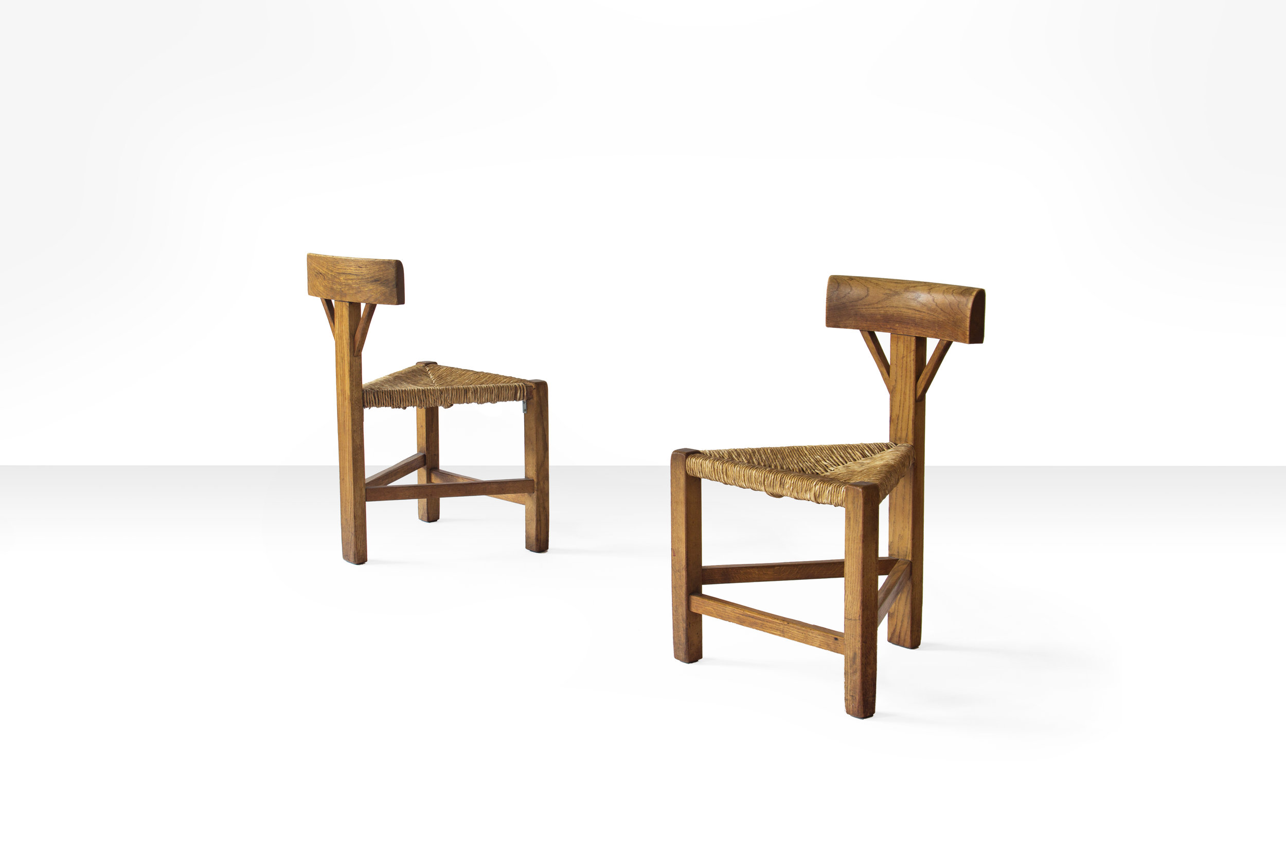 Pair of triangular Chairs in Oak and Cane, The Netherlands ca 1960s - 1970s (sold)