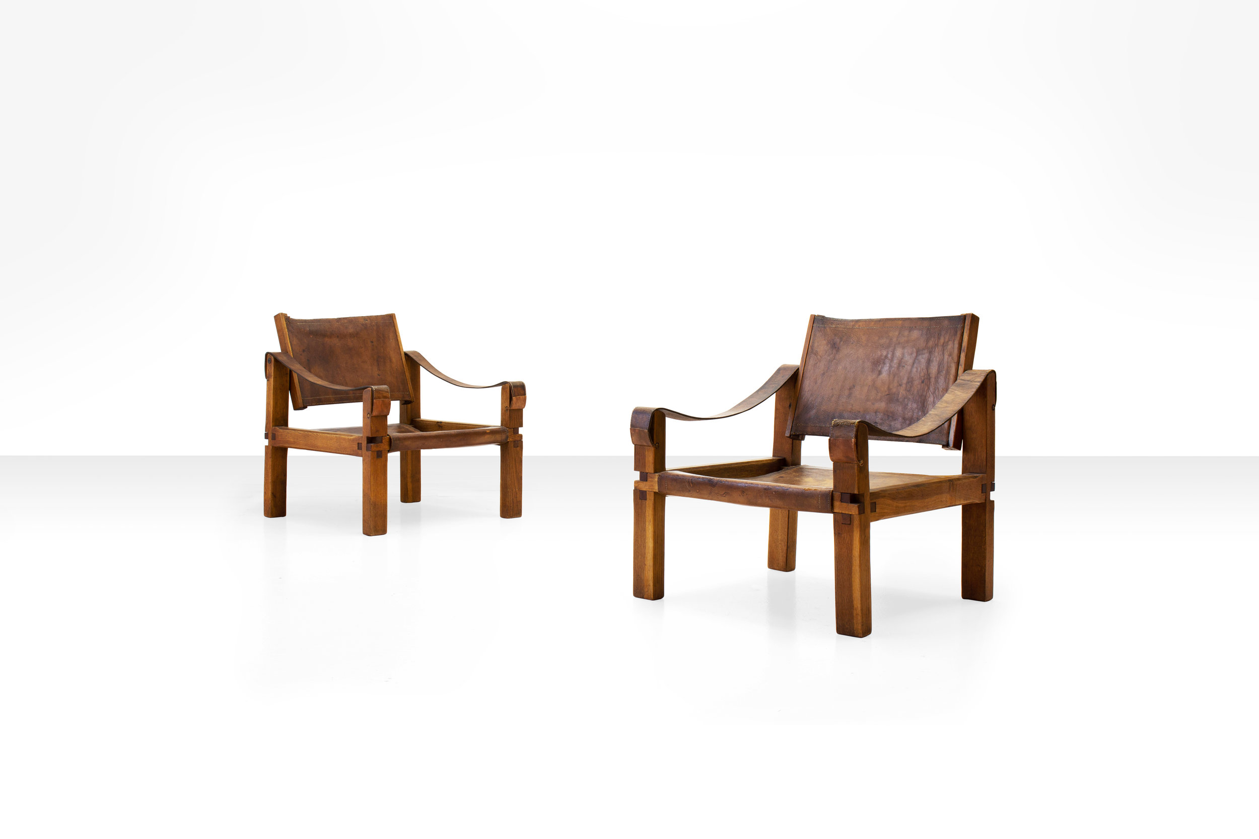 Pair of Pierre Chapo S10 Easy Chairs in Cognac Leather and Oak, France 1960s (sold)