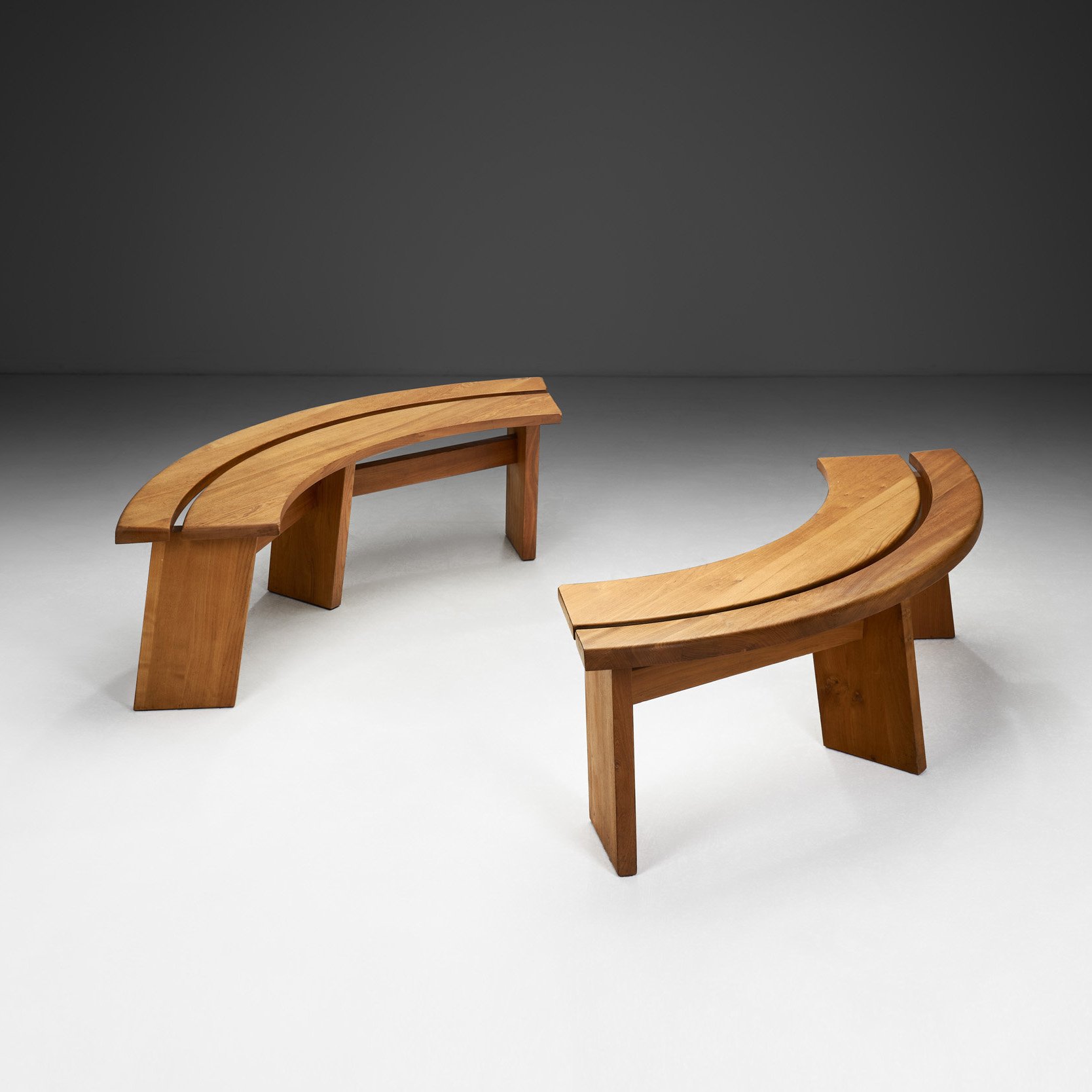 Pair of "S38A" Benches in Solid Elm by Pierre Chapo, France 1970s (sold)