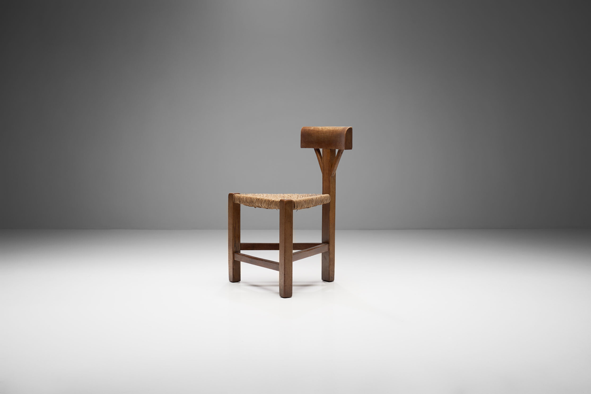 Triangular Chair in Oak and Cane, The Netherlands ca 1960s - 1970s (sold)