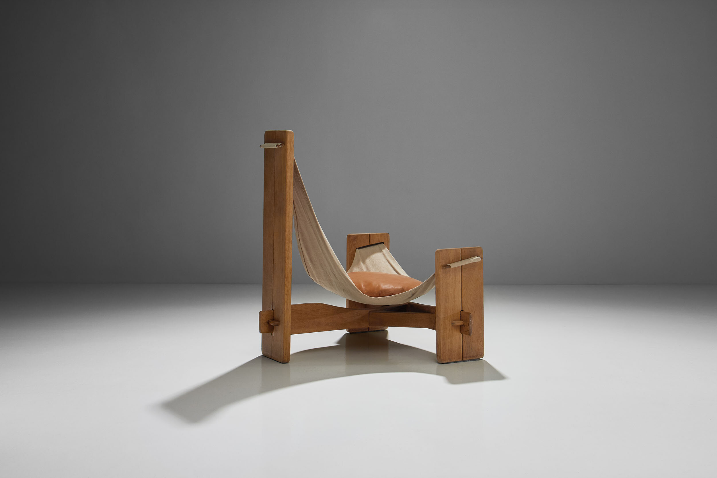 Three Legged Oak Sling Chair, ca 1960 - 1970s (sold)