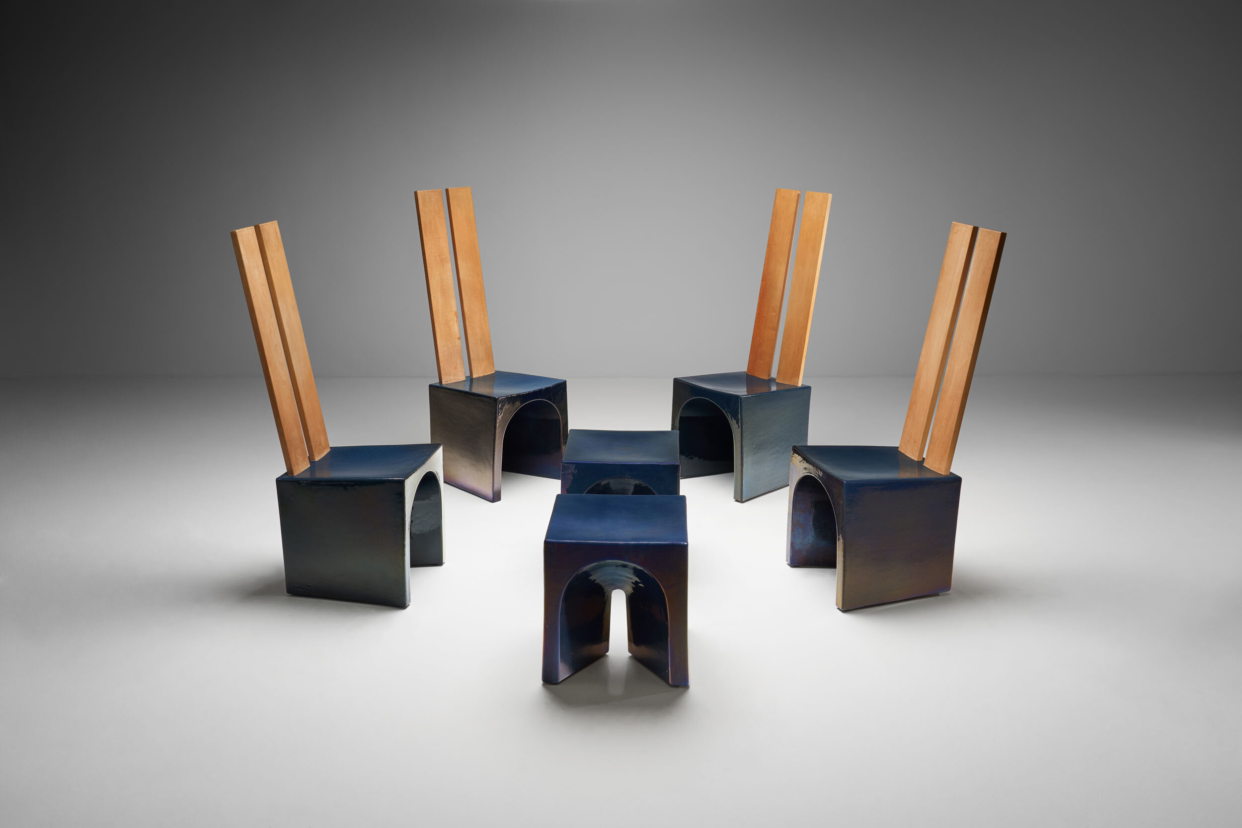 Tom Bruinsma Glazed Chairs and Tables for Mobach Ceramics, The Netherlands ca 1980s
