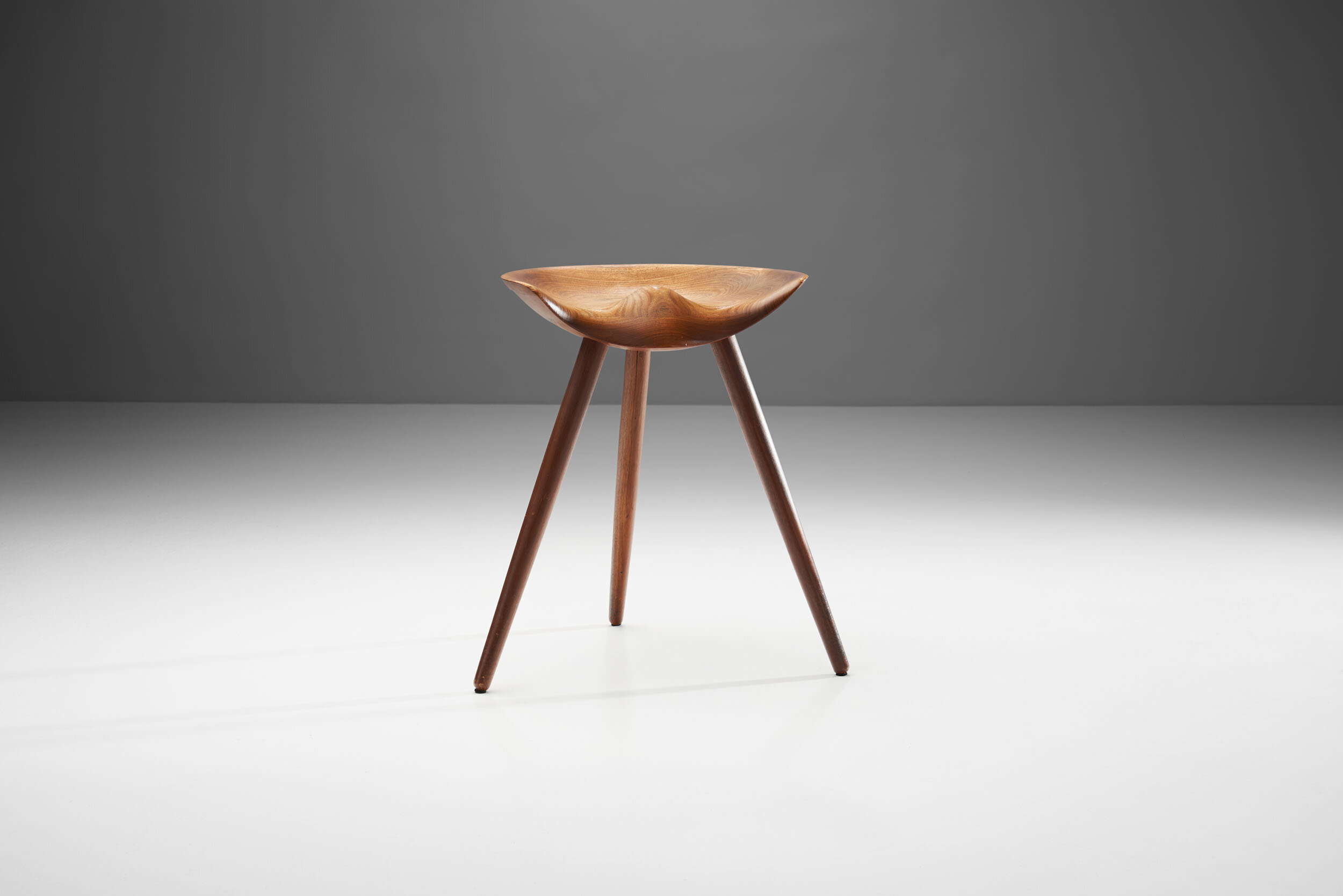 Mogens Lassen Stool in Solid Teak Mounted on Three Tapering Legs, Denmark 1942 (sold)
