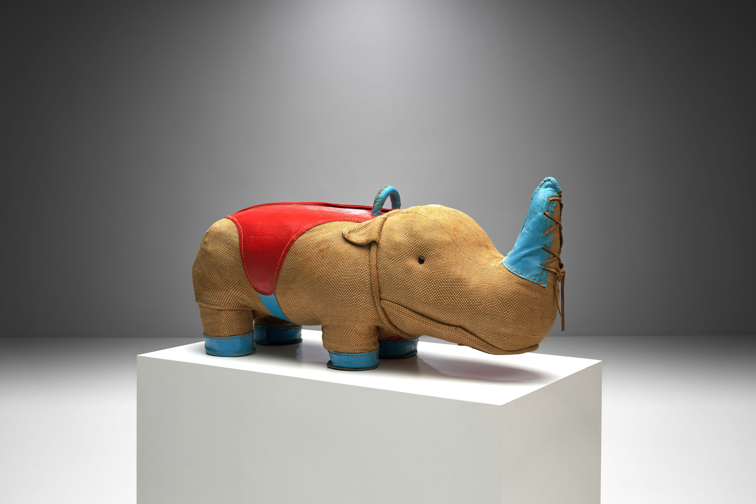 Handmade Large Rhinoceros Toy by Renate Müller for H. Josef Leven KG, Germany 1968 (sold)