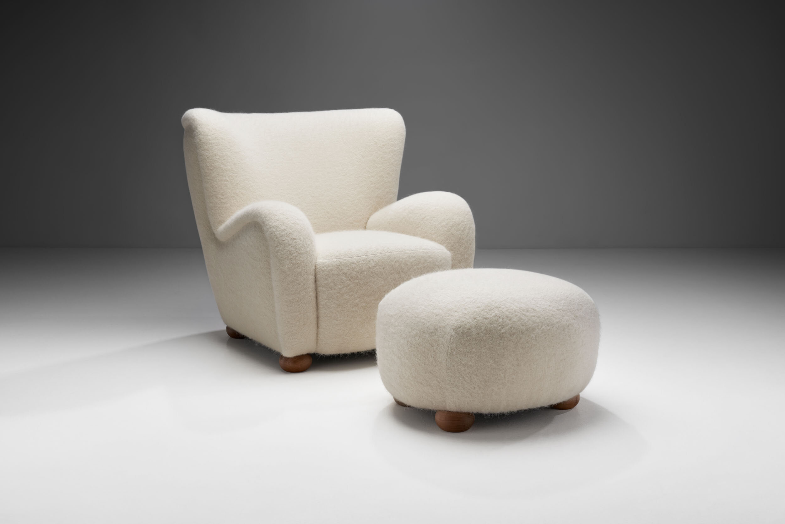 Danish Cabinetmaker Armchair with Ottoman, Denmark ca 1940s (sold)
