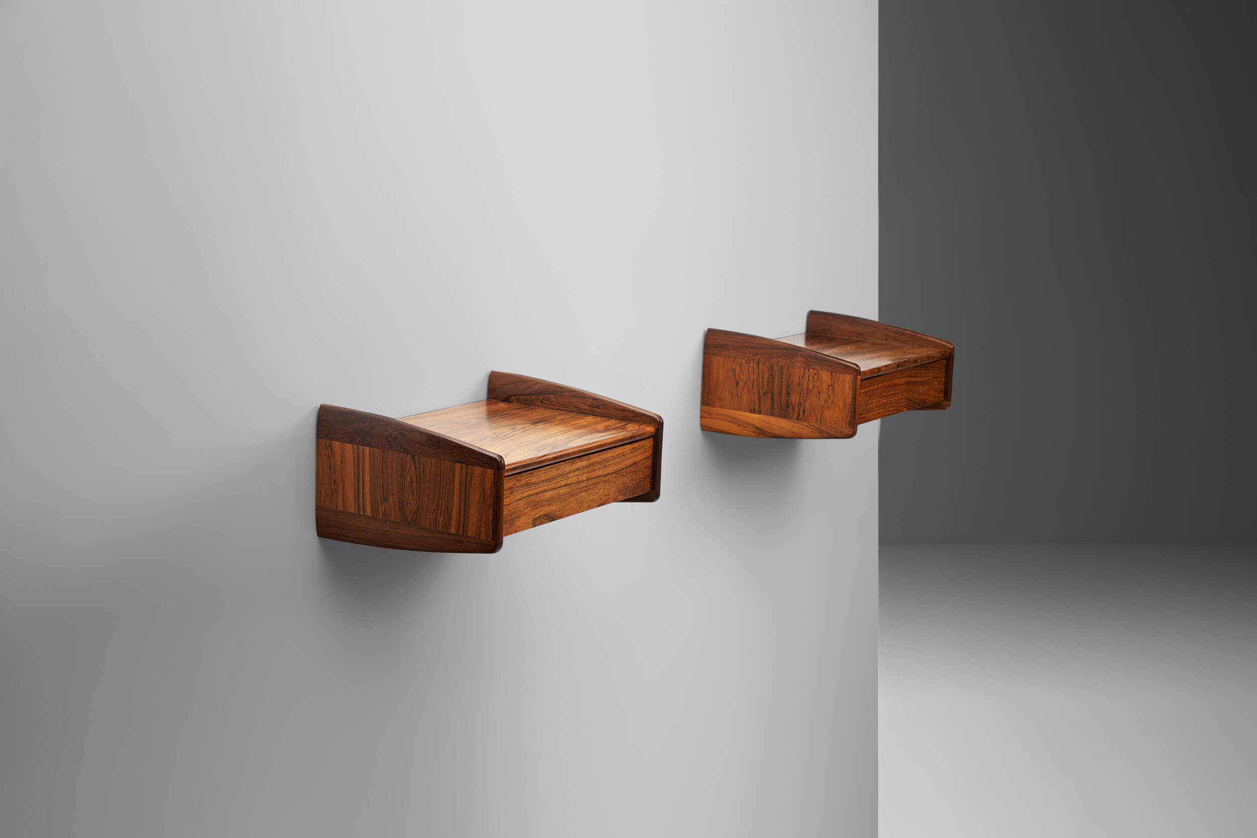 Danish Cabinetmaker Wall Mounted Wood Tables, Denmark 1960s (sold)