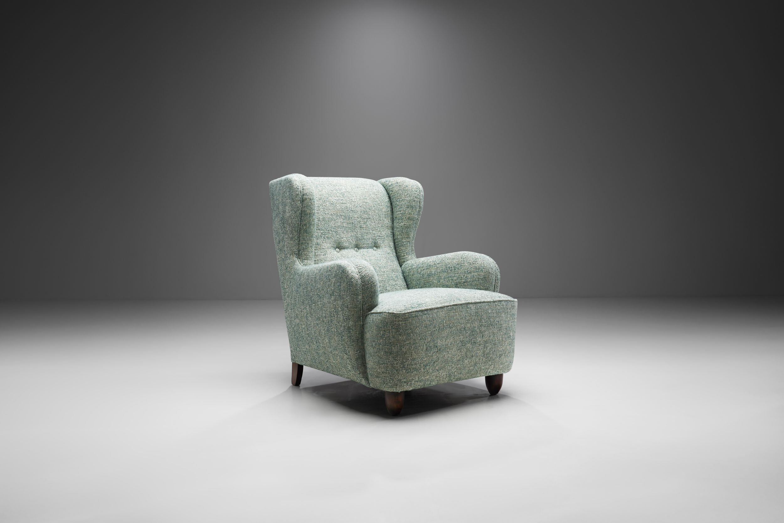 Danish Wingback Lounge Chair with Dark Stained Beech Legs, Denmark 1950s (sold)