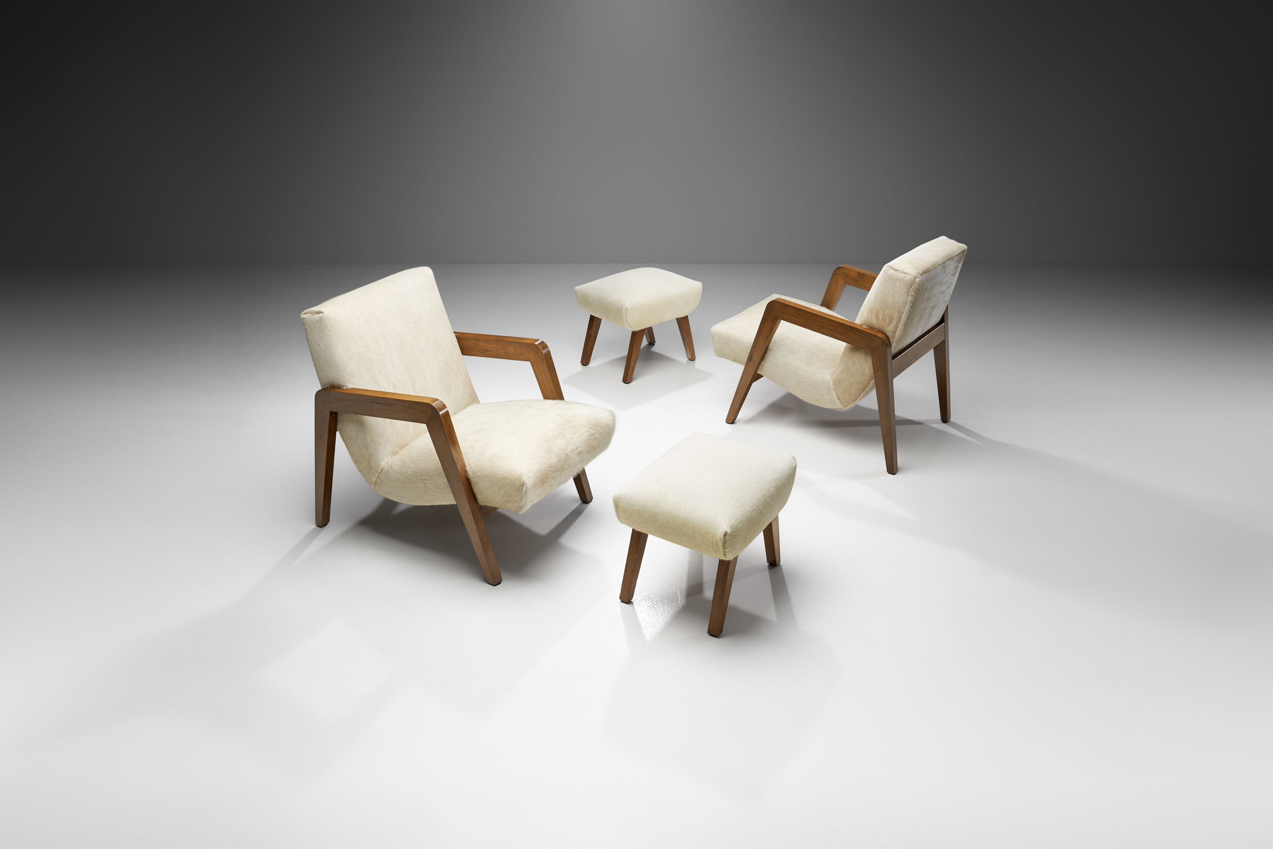 French Lounge Chairs with Footstools, France 1950s  (sold)