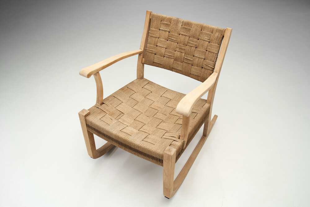 Danish Cord and Beech Rocking Chair, Denmark 1940s (sold) — H