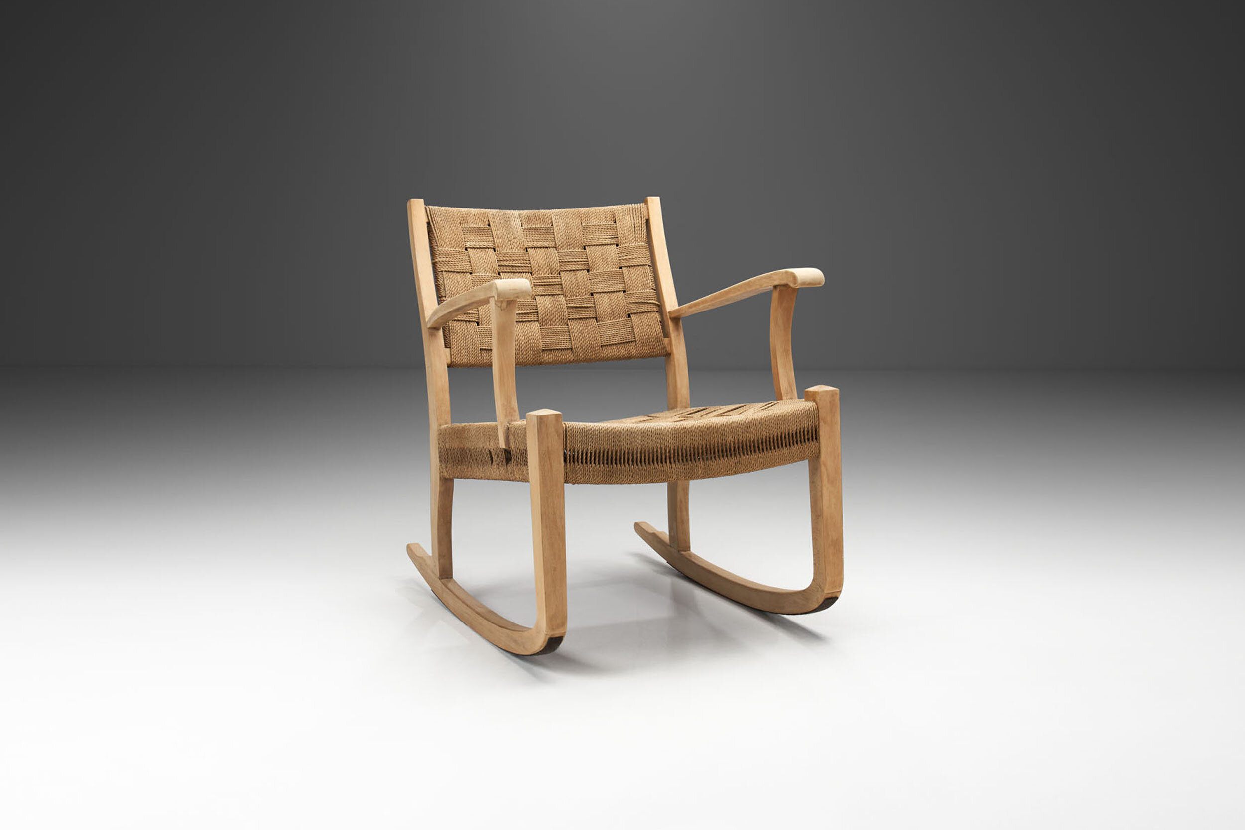 Danish Cord and Beech Rocking Chair, Denmark 1940s (sold)
