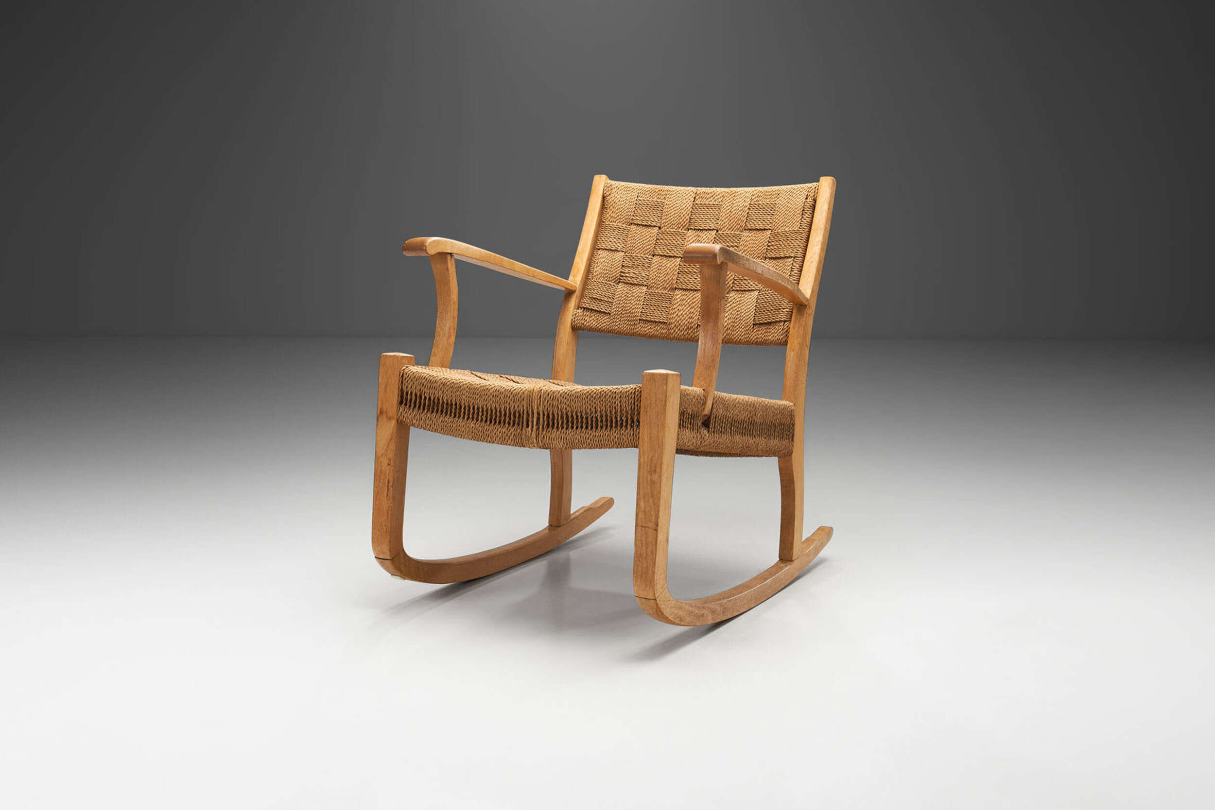 Danish Rocking Chair of Beech and Paper Cord, Denmark 1940s (sold)