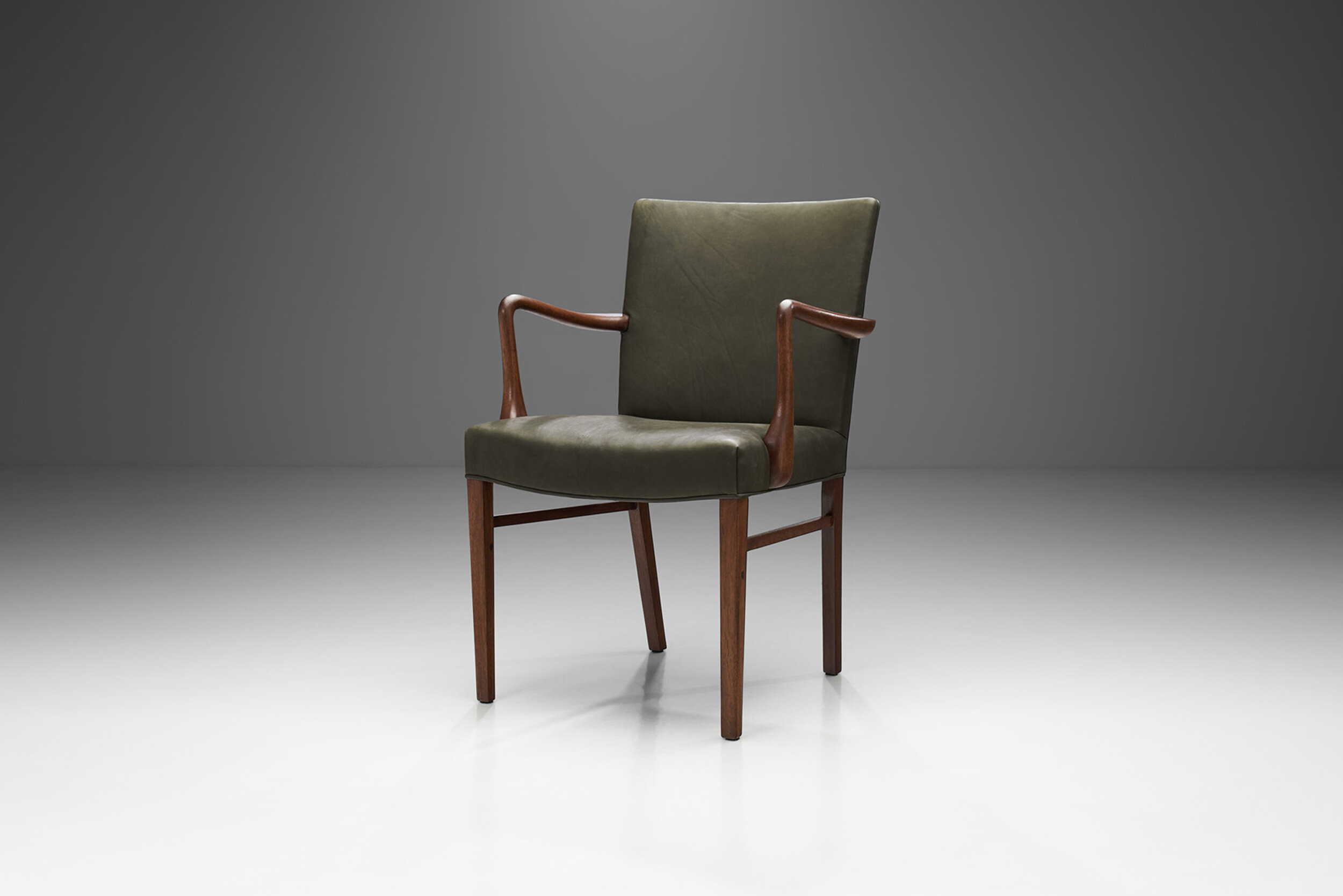 Danish Cabinetmaker Wood and Leather Armchair, Denmark ca 1950s (sold)