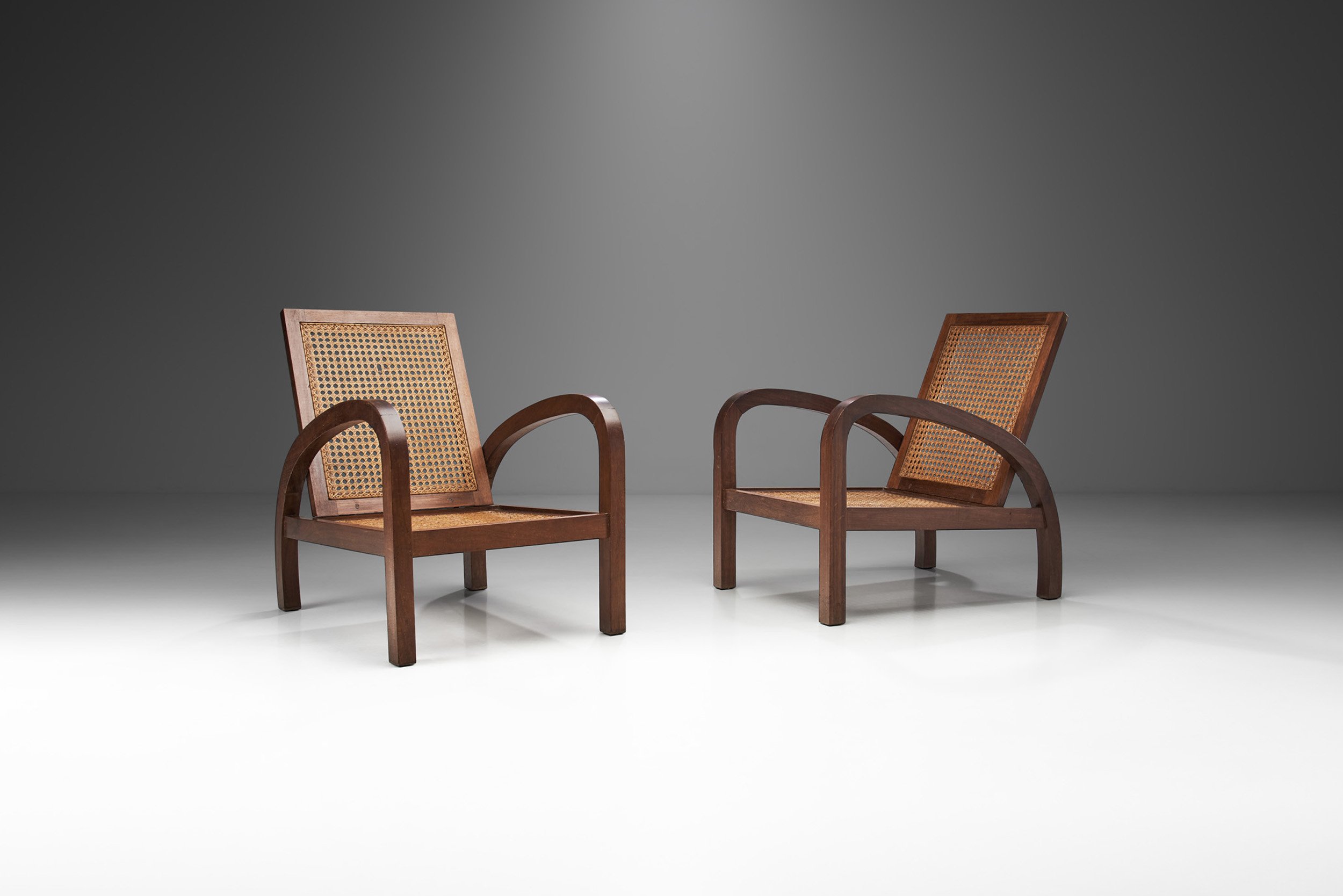 “Fauteuils de Paquebot” Pair of Wooden Chairs, France 1950s (sold)