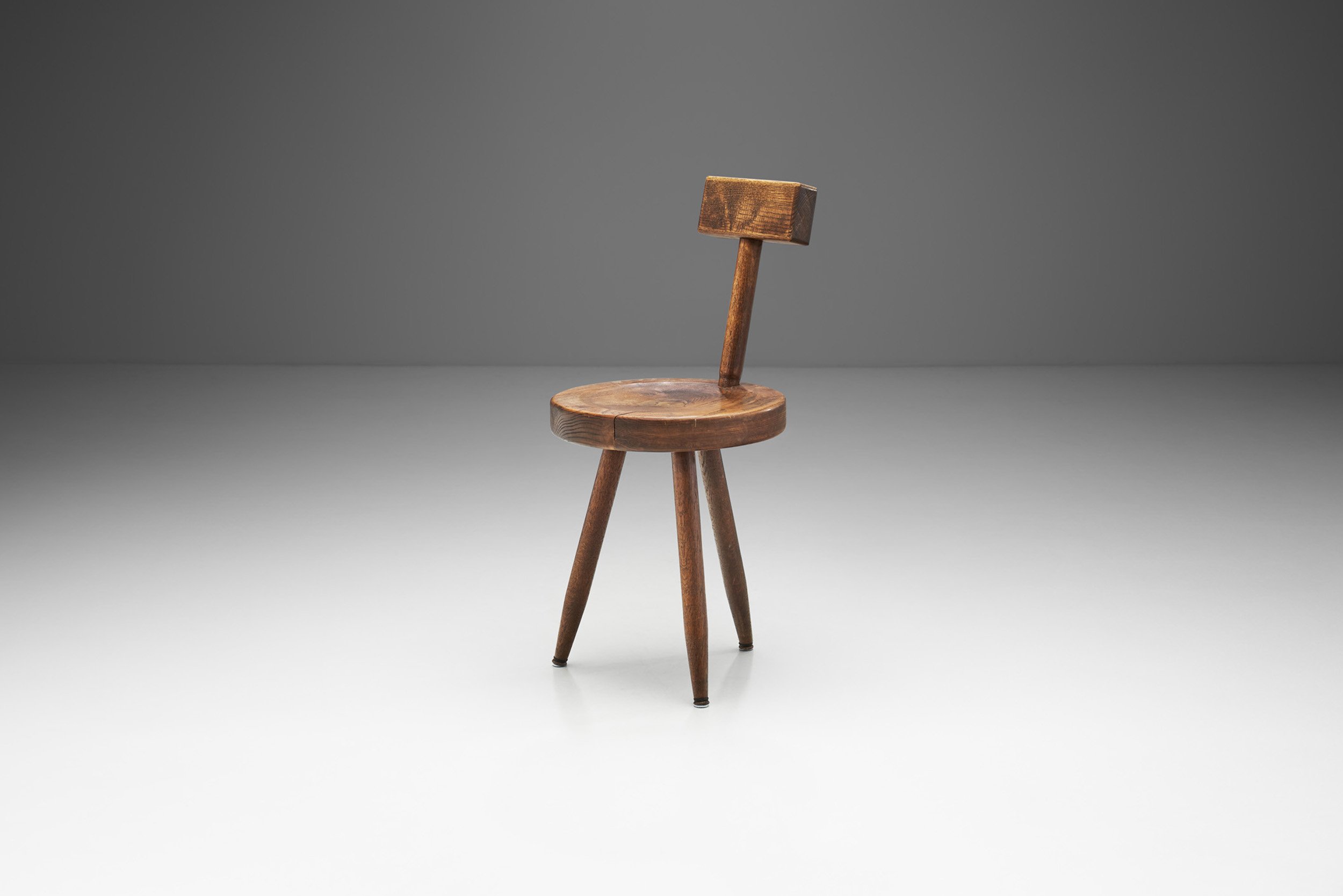 French Solid Wooden Tripod Chair, France 1970s