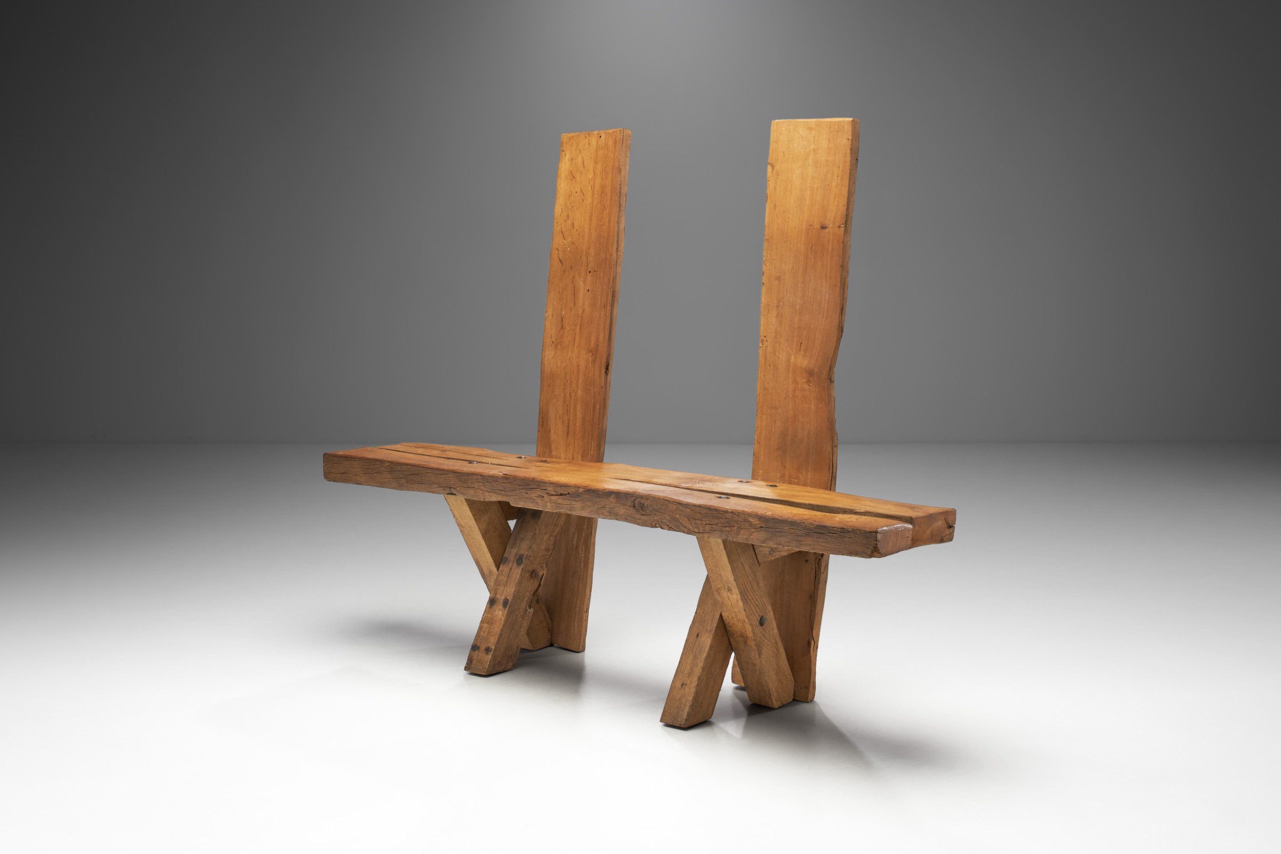 Jean &amp; Sébastien Touret Oak Bench, France 1970s