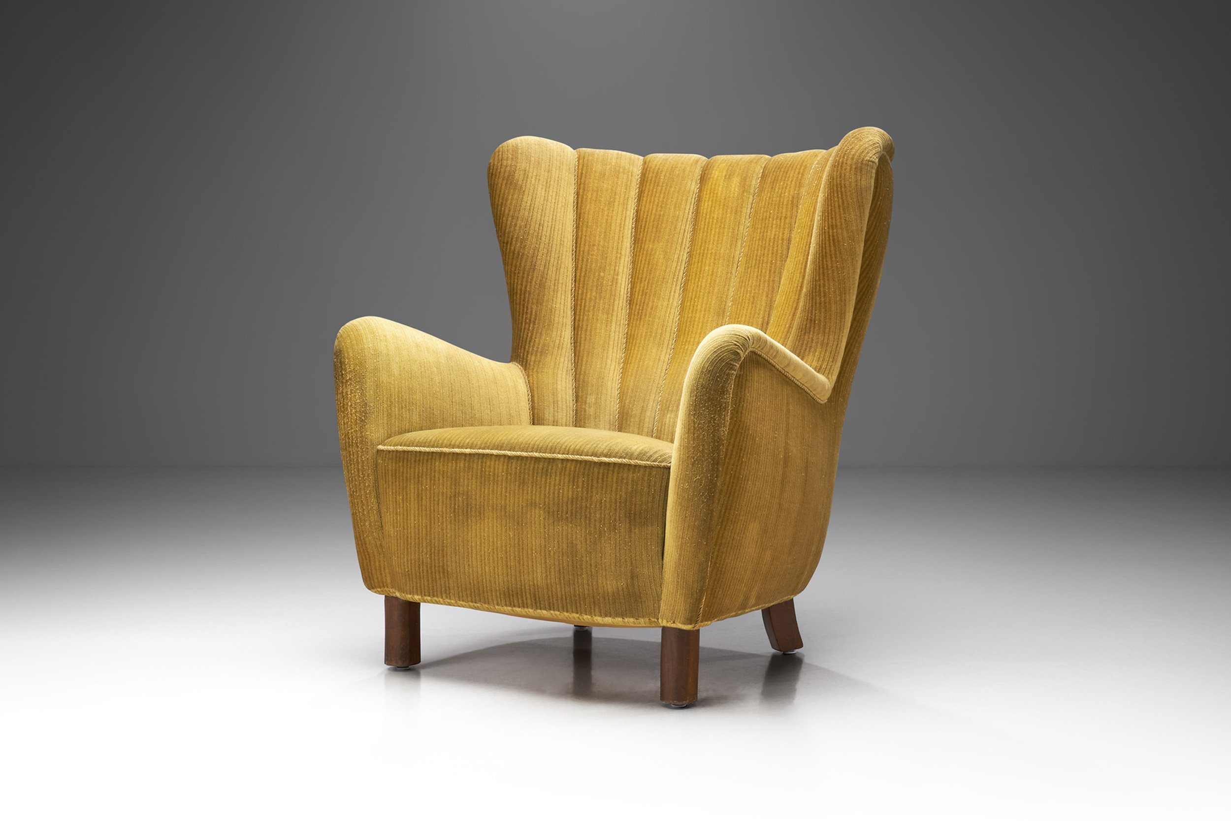 Danish Cabinetmaker Velour Easy Chair with Stained Beech Feet, Denmark 1940s (sold)