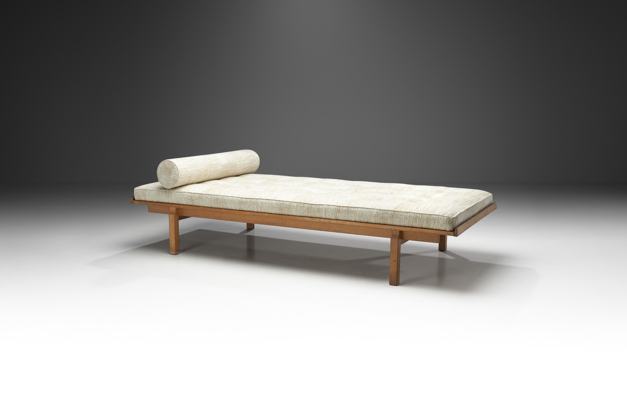 Danish Oak Daybed with Upholstered Mattress and Pillow, Denmark ca 1950s