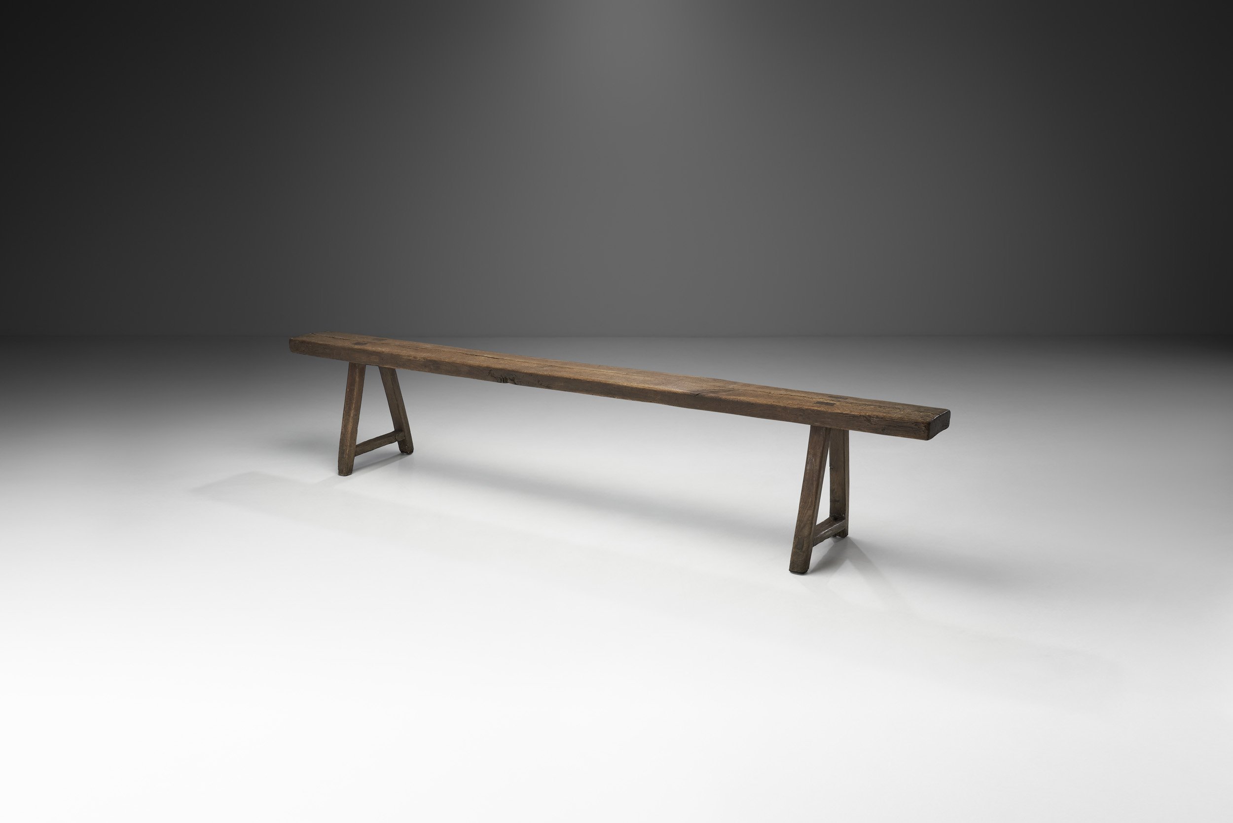 Scandinavian Minimalist Pine Bench with Trestle Legs, Scandinavia ca 1950s (sold)