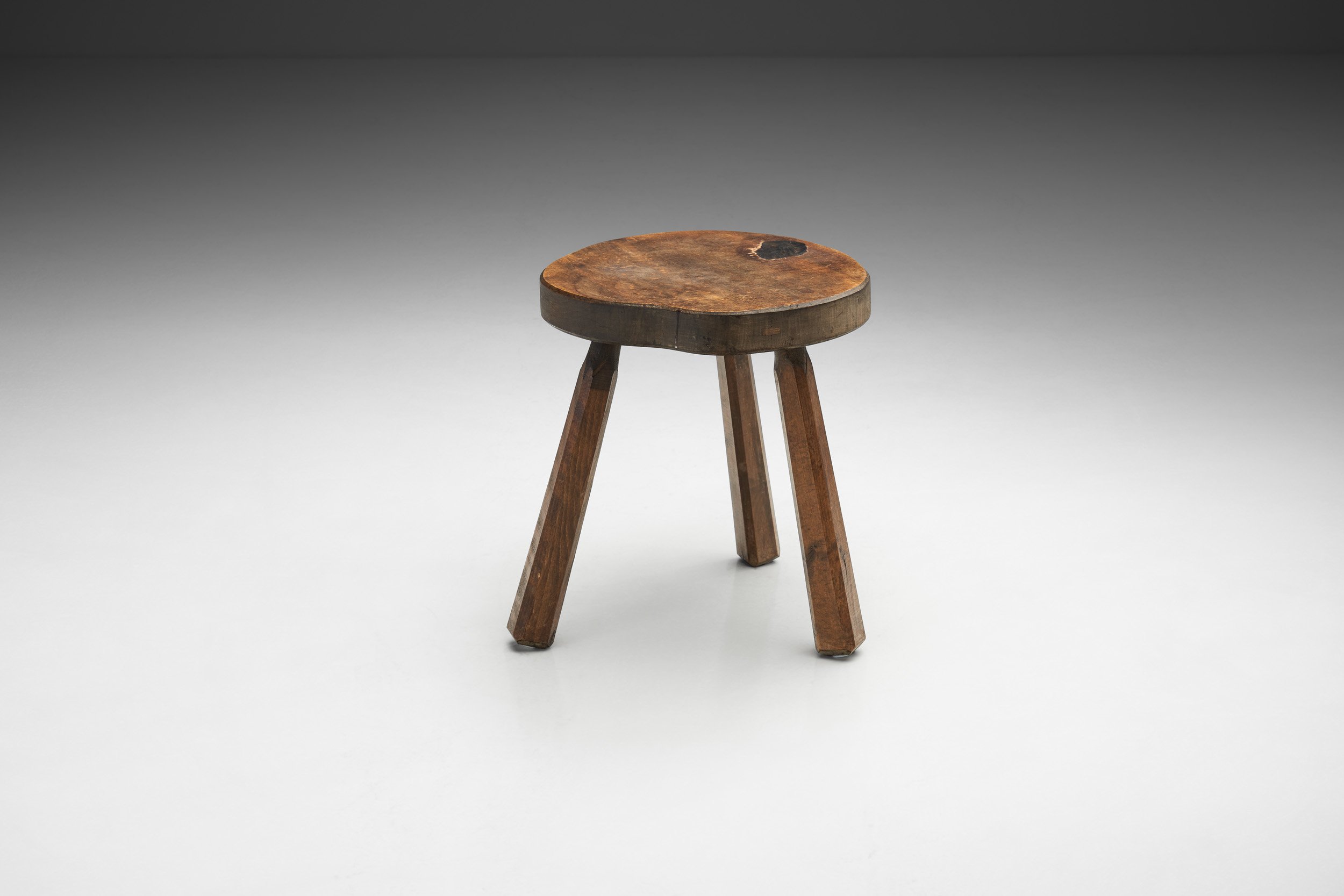 Mid-Century Dark Wood Tripod Stool, Europe ca 1950s (sold)