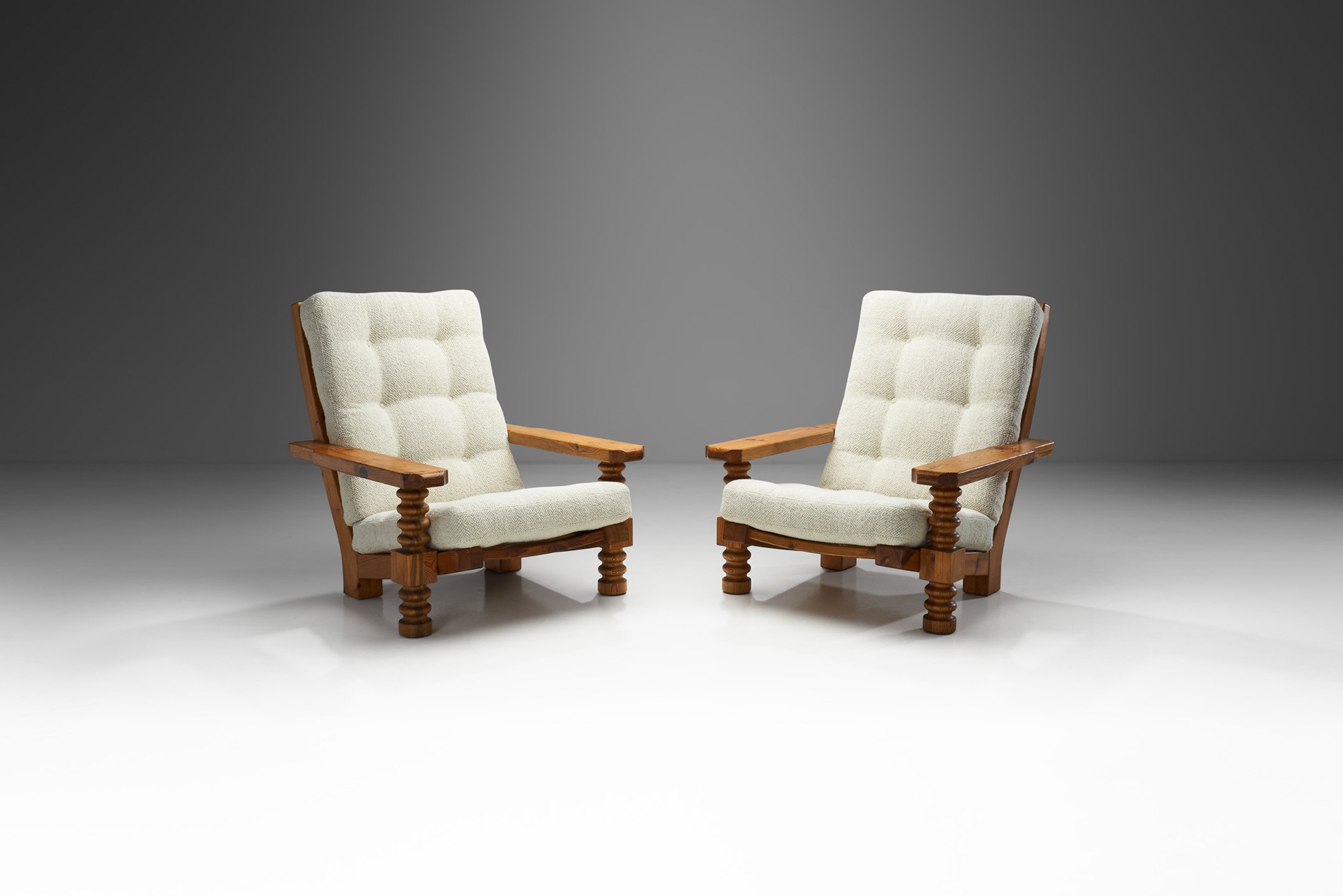 Pair of “Tälja” Armchairs with Sculpted Legs by Sven Larsson, Sweden 1960s