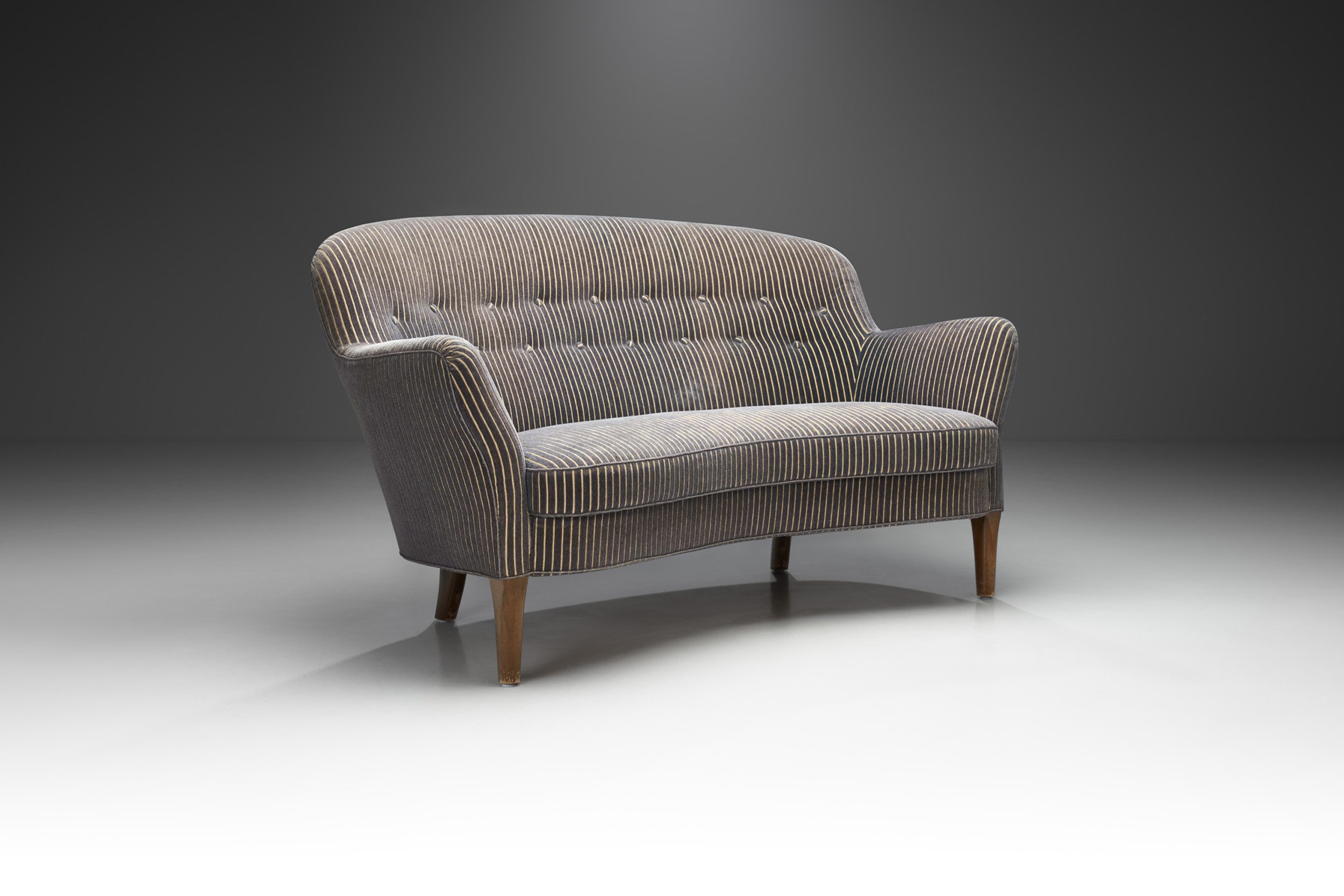 Danish Cabinetmaker Two-Seater Sofa with Striped Upholstery, Denmark 1940s