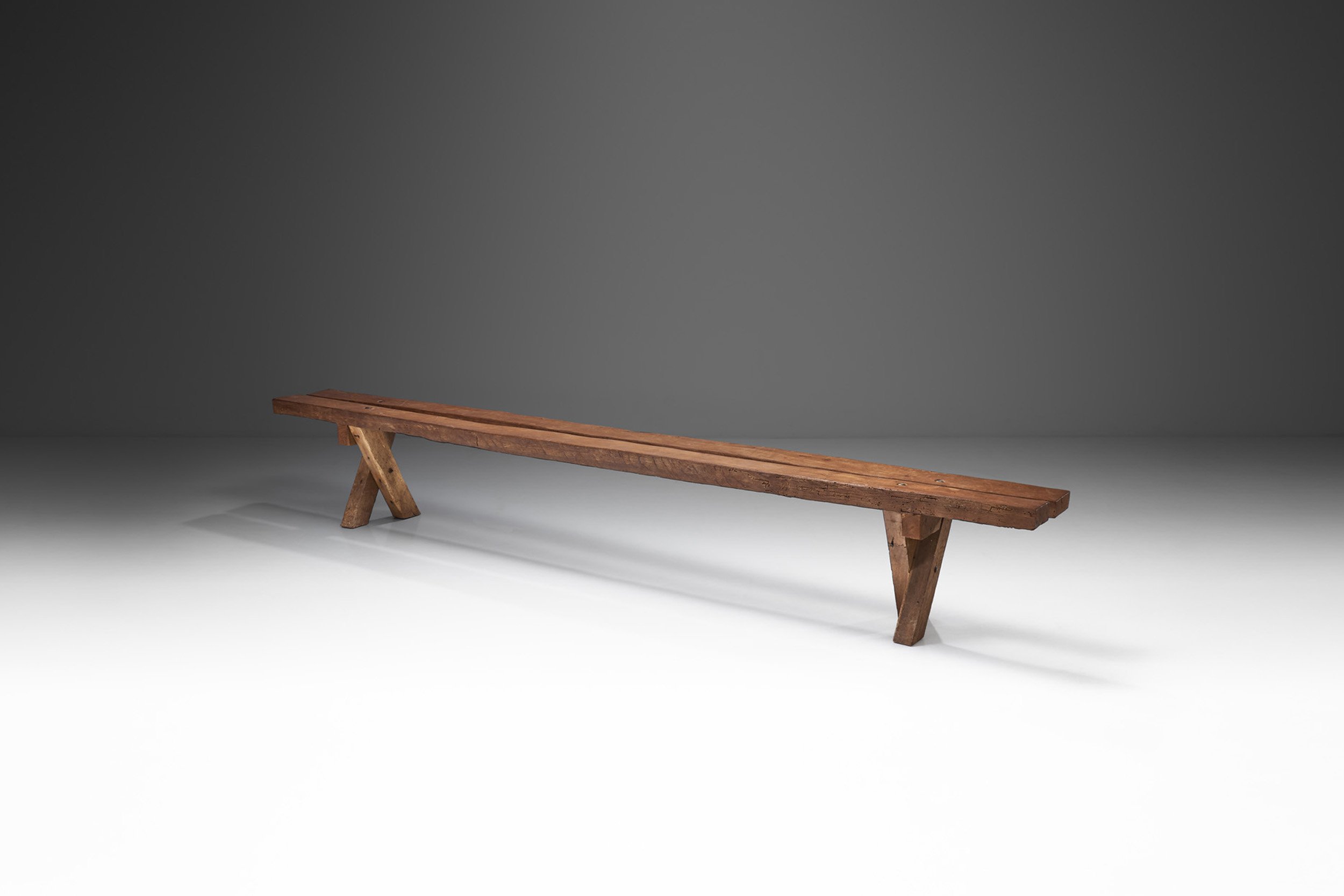 Jean and Sébastien Touret Oak Bench with Cross Legs, France 1970s (sold)