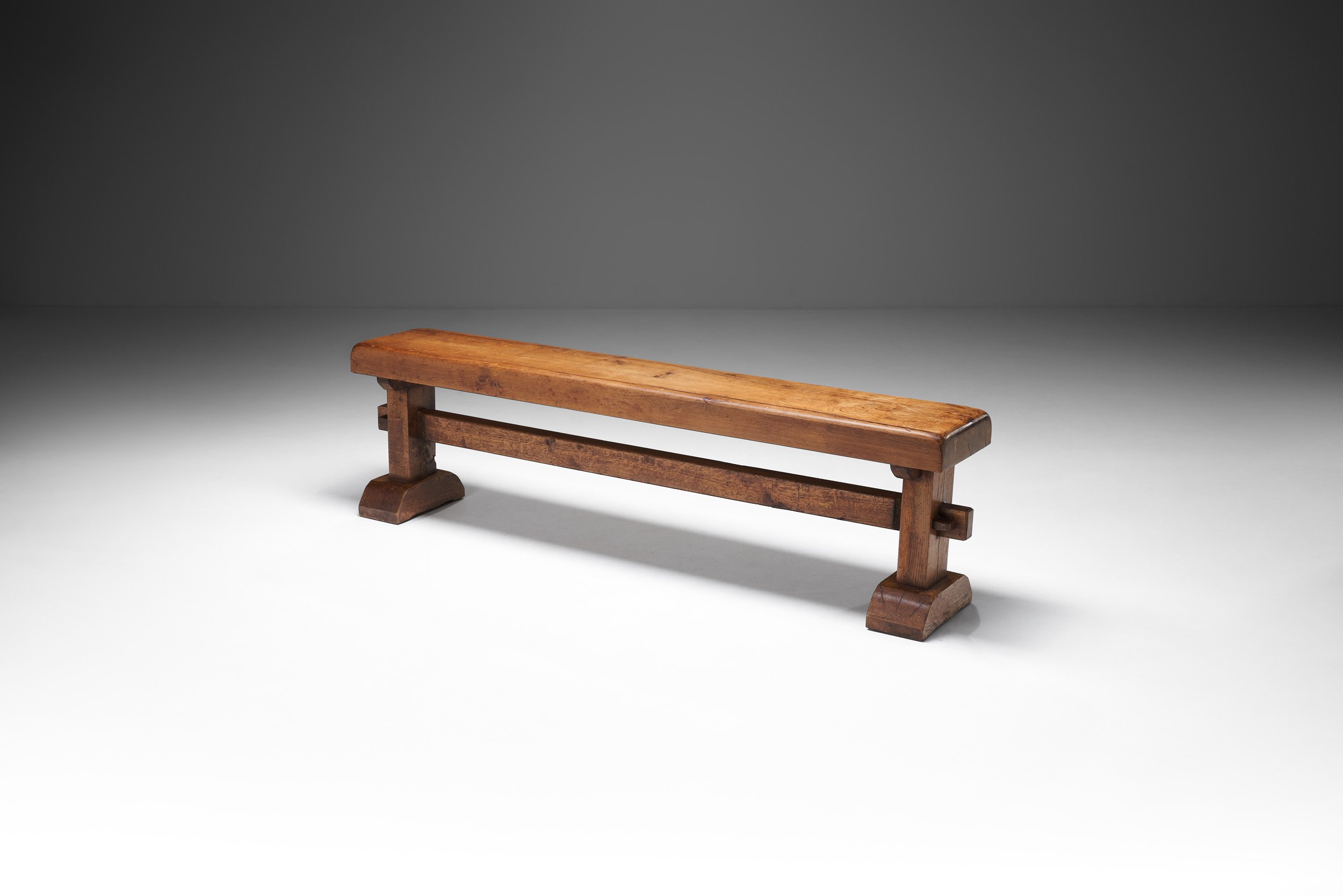 French Provincial Solid Oak Bench, France 1920s (sold)