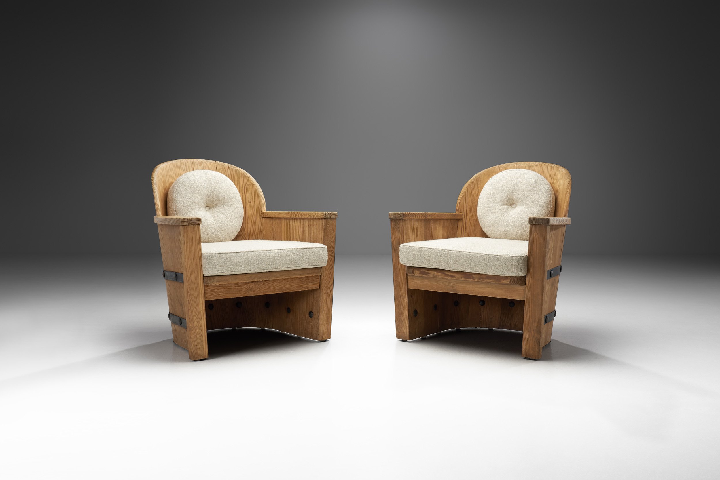 Pine and Iron Easy Chairs by Åby Möbelfabrik, Sweden 1930s (sold)