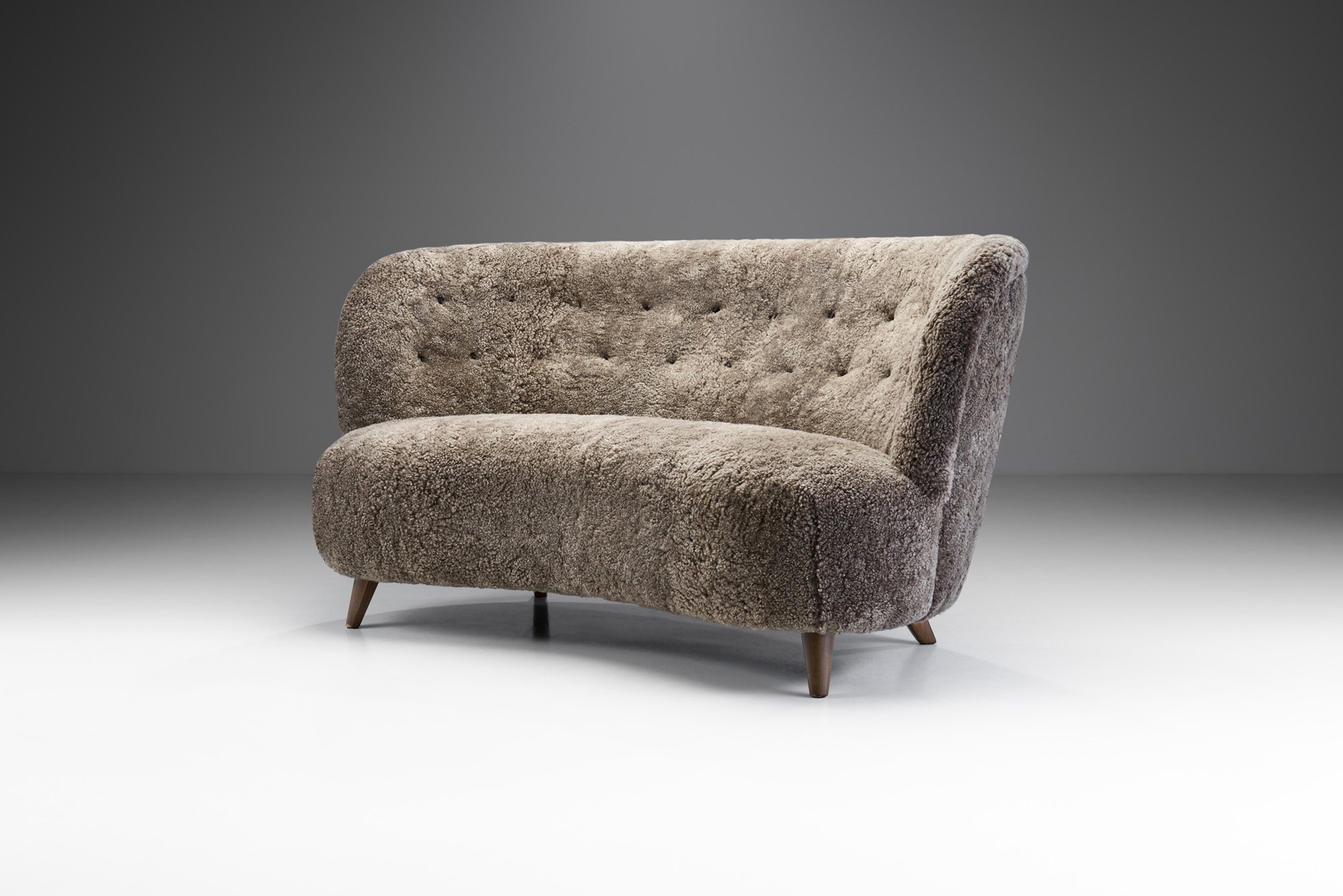 European Mid-Century Upholstered Crescent Sofa, Europe ca 1950s