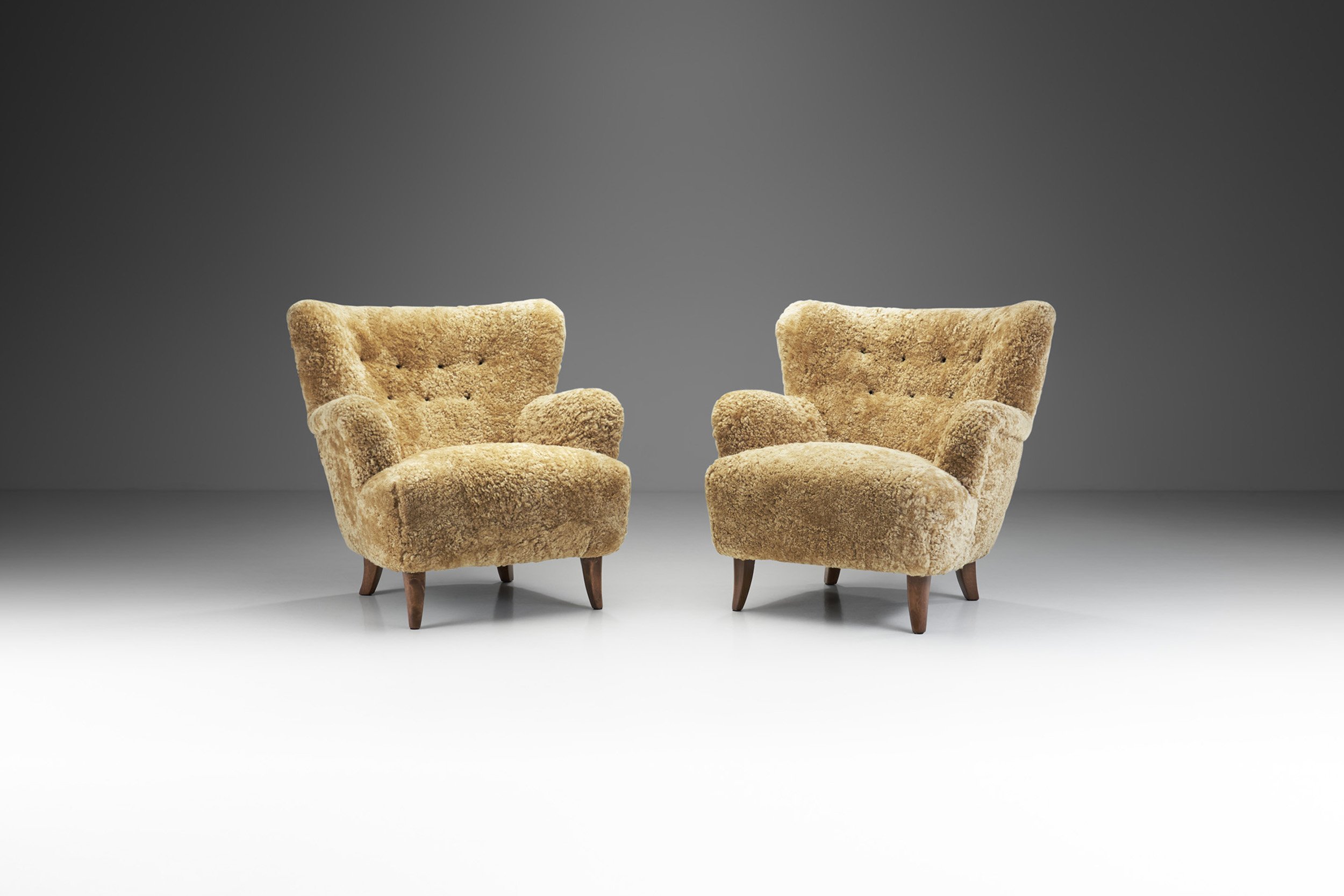 “Laila” Armchairs in Sheepskin by Ilmari Lappalainen for Asko, Finland 1950s (sold)