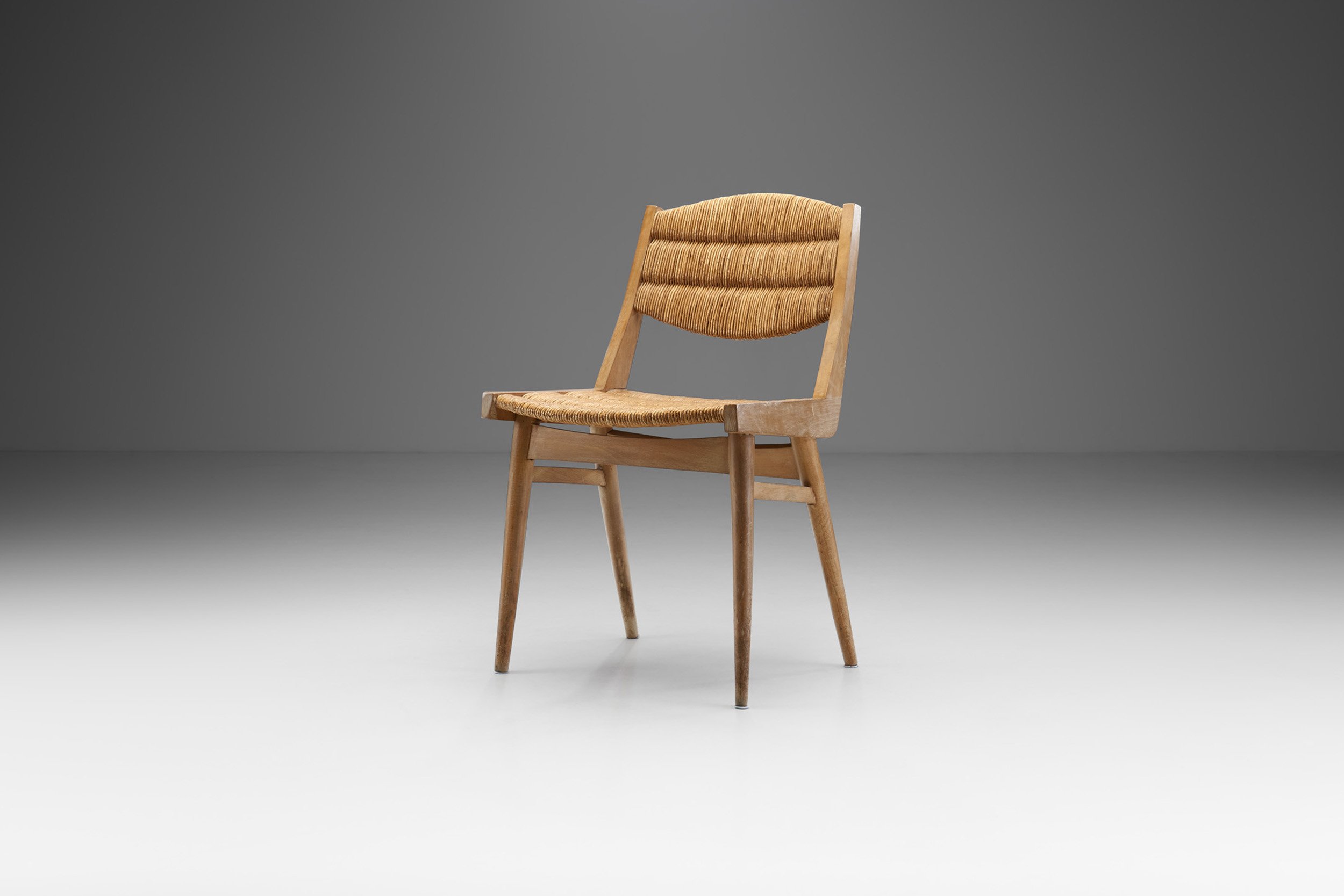 French Mid-Century Modern Wood and Cane Chair, France ca 1950s (sold)