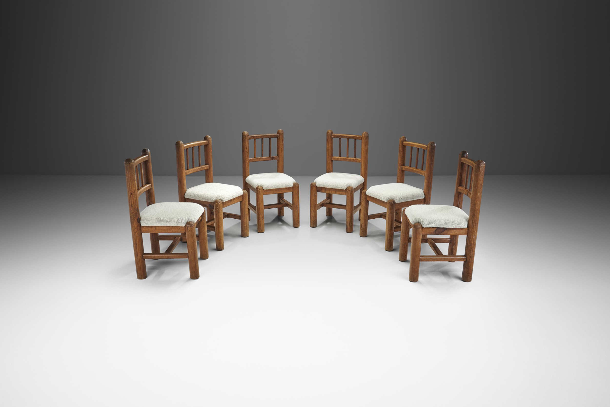 Set of Six French Dining Chairs with Upholstered Seats, France 1960s (sold)