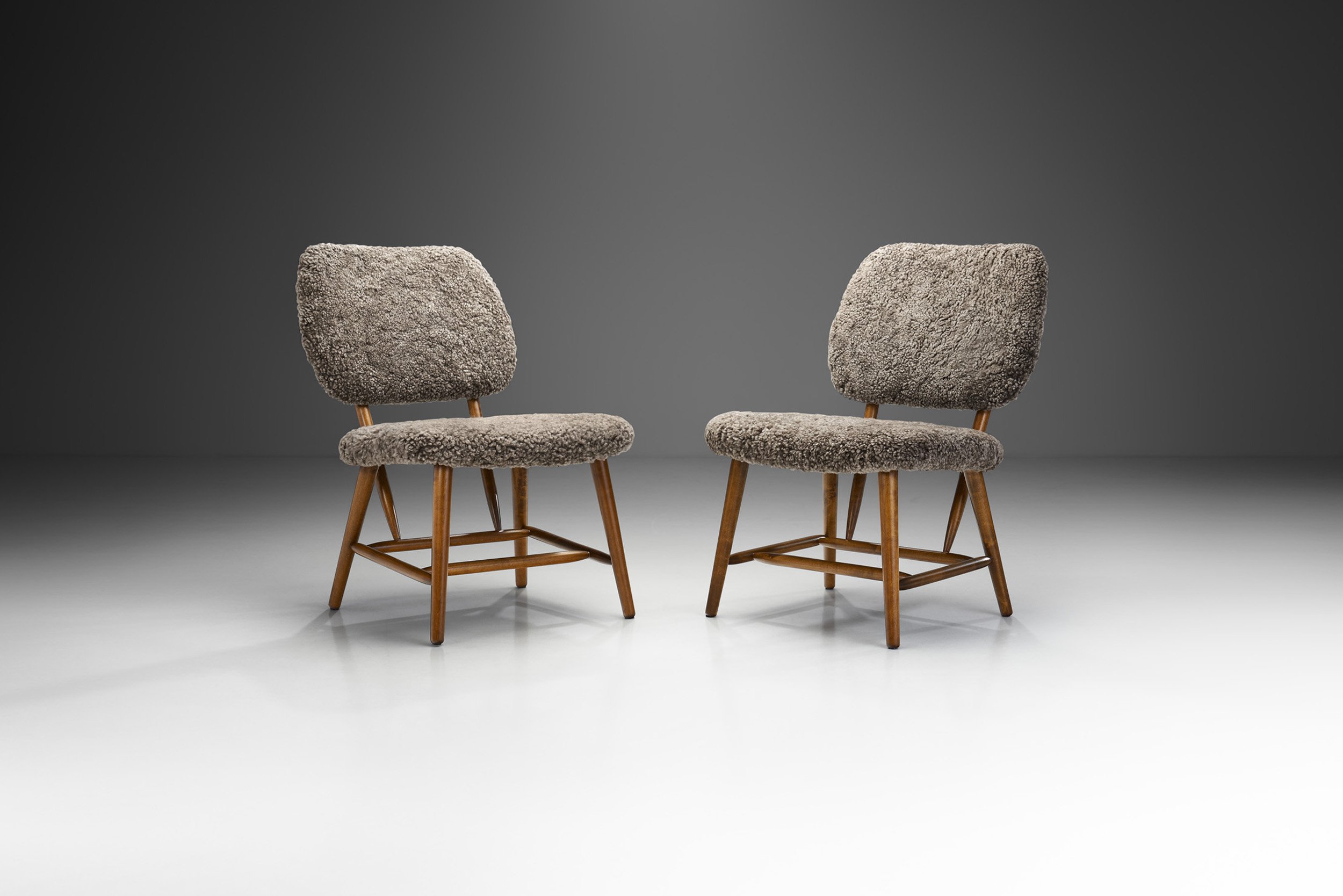 Swedish Mid-Century Easy Chairs with Sheepskin, Sweden 1950s (sold)