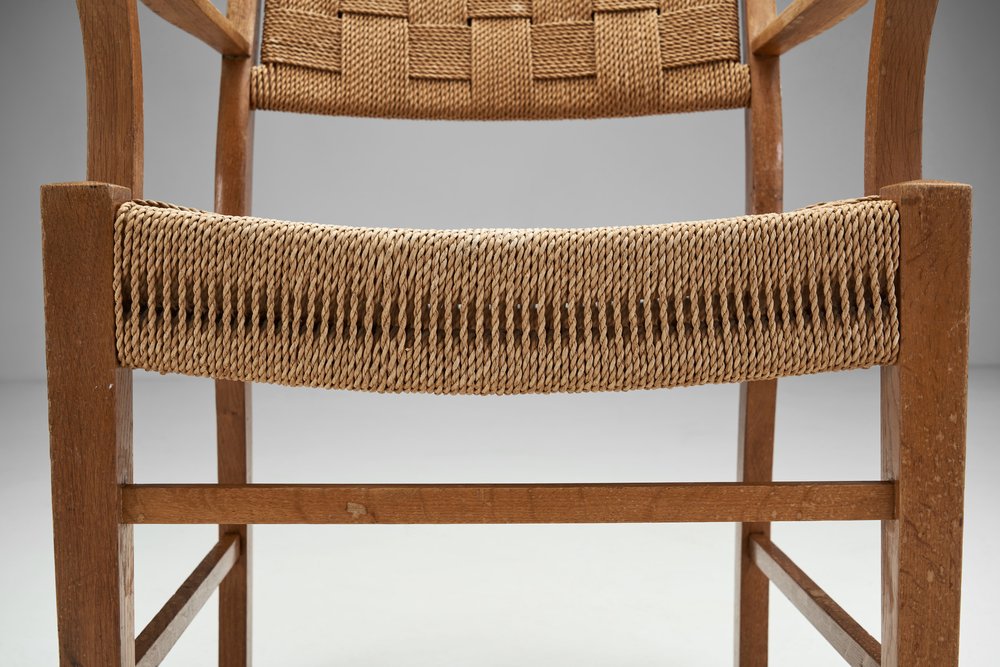Danish Cabinetmaker Oak and Paper Cord Chair, Denmark 1940s (sold