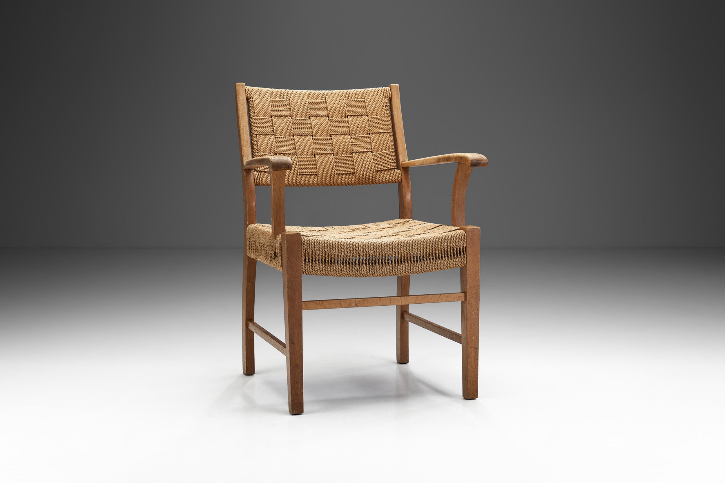Danish Cabinetmaker Oak and Paper Cord Chair, Denmark 1940s (sold)