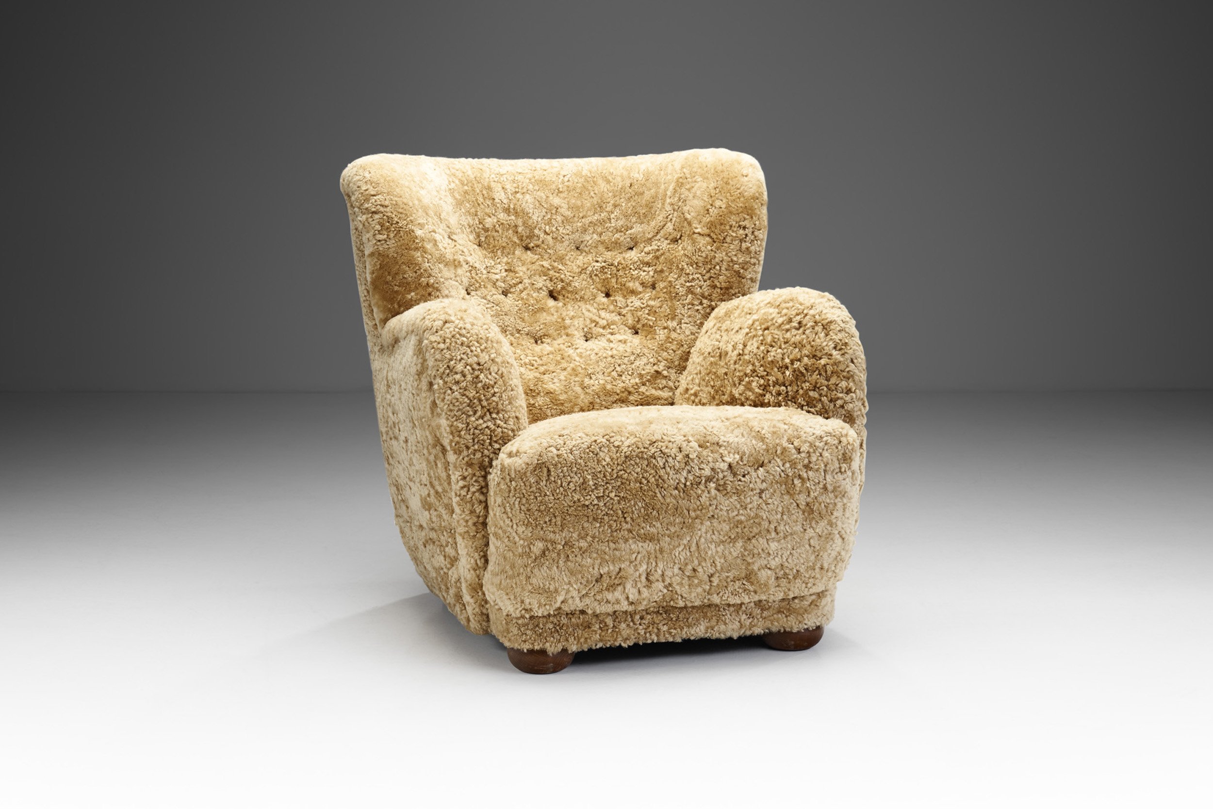 Danish Cabinetmaker Armchair in Warm Sheepskin, Denmark ca 1950s (sold)