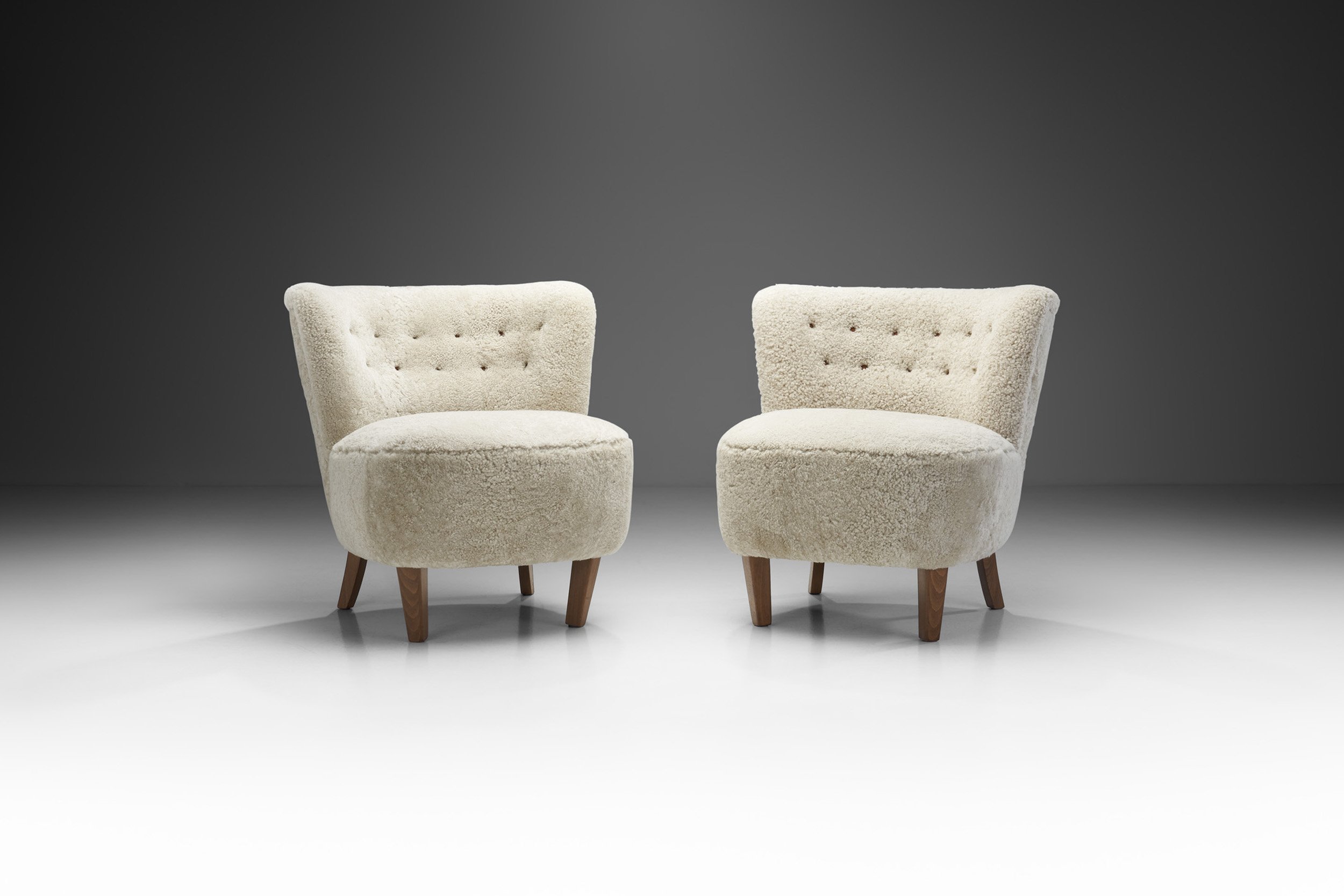 Danish Cabinetmaker Lounge Chairs Upholstered in Sheepskin, Denmark ca 1940s (sold)