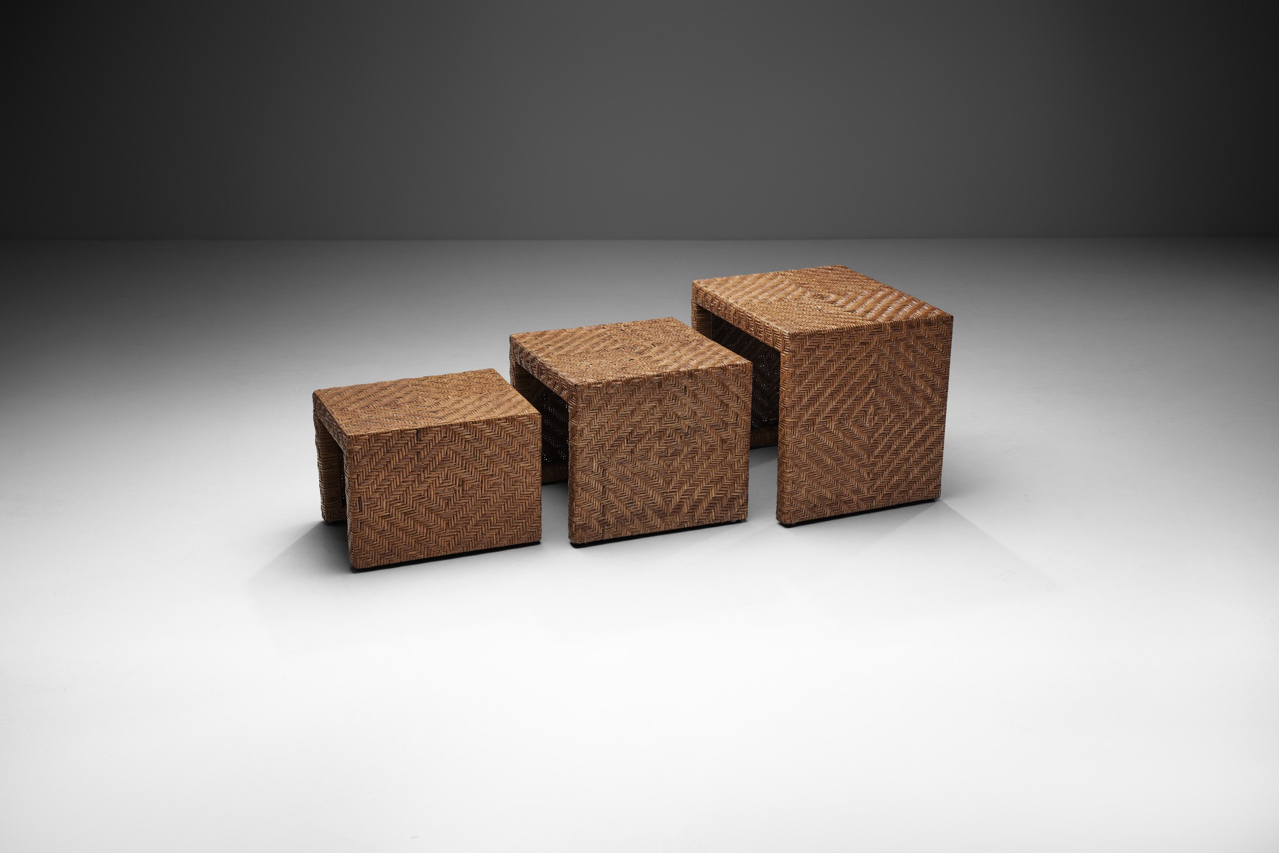 Woven Rattan Nesting Tables, Europe 1970s (sold)