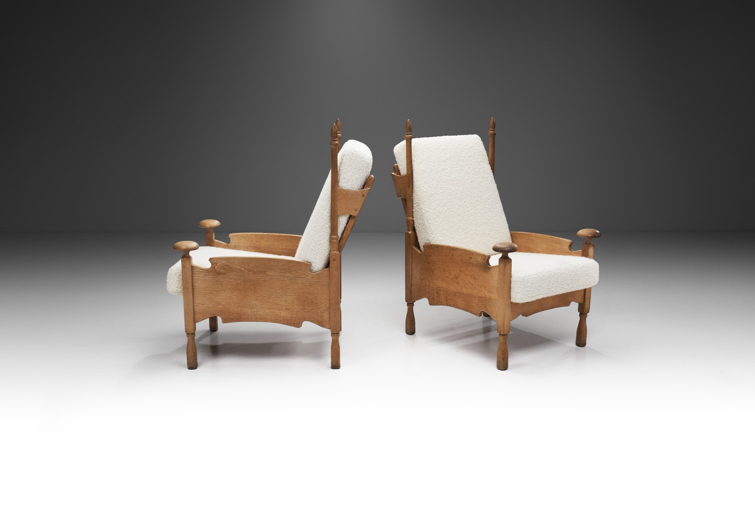 Mid-Century Sculpted Castle Chairs, Europe ca 1960s
