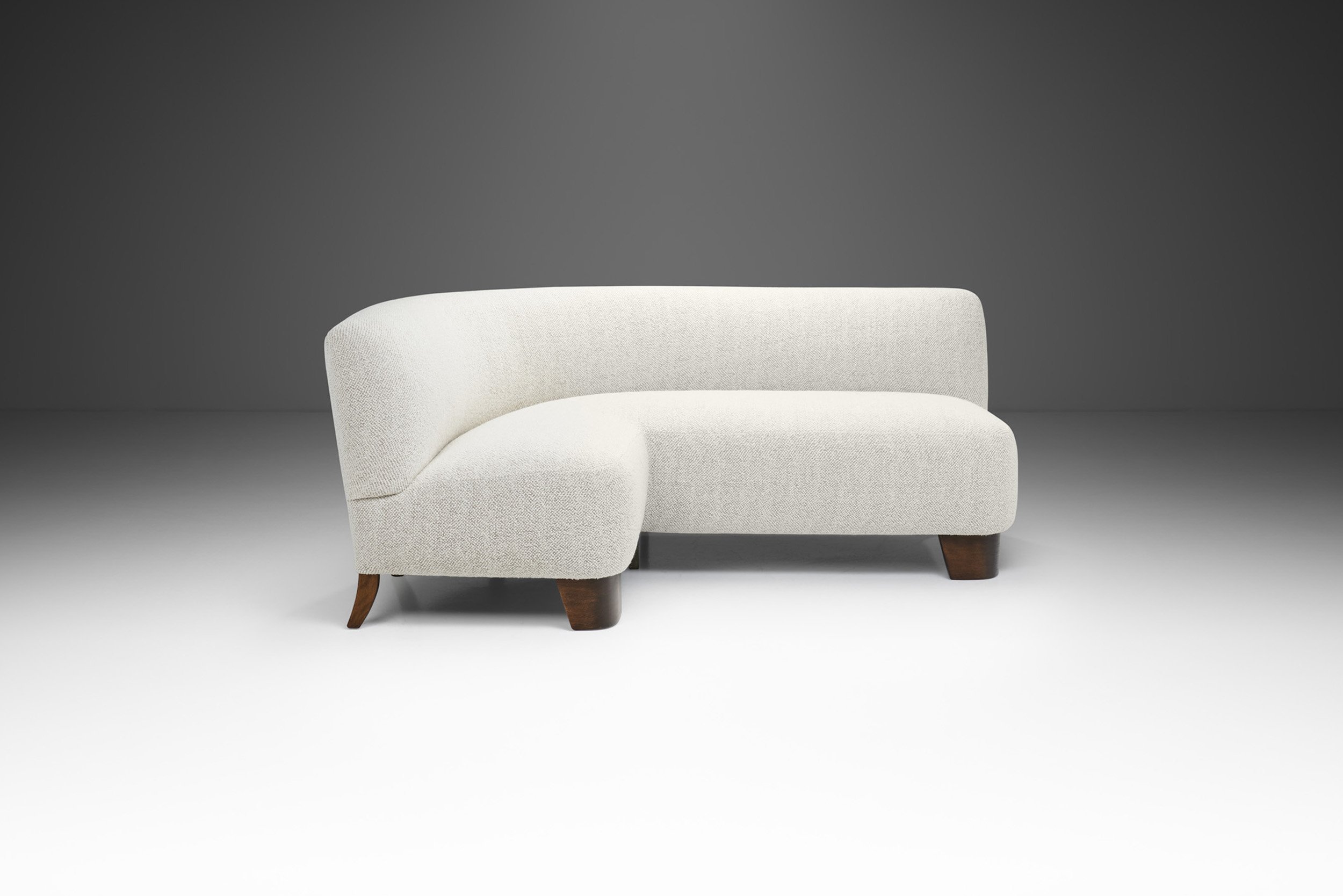 Danish Cabinetmaker Corner Sofa with Stained Wood Legs, Denmark ca 1930s (sold)