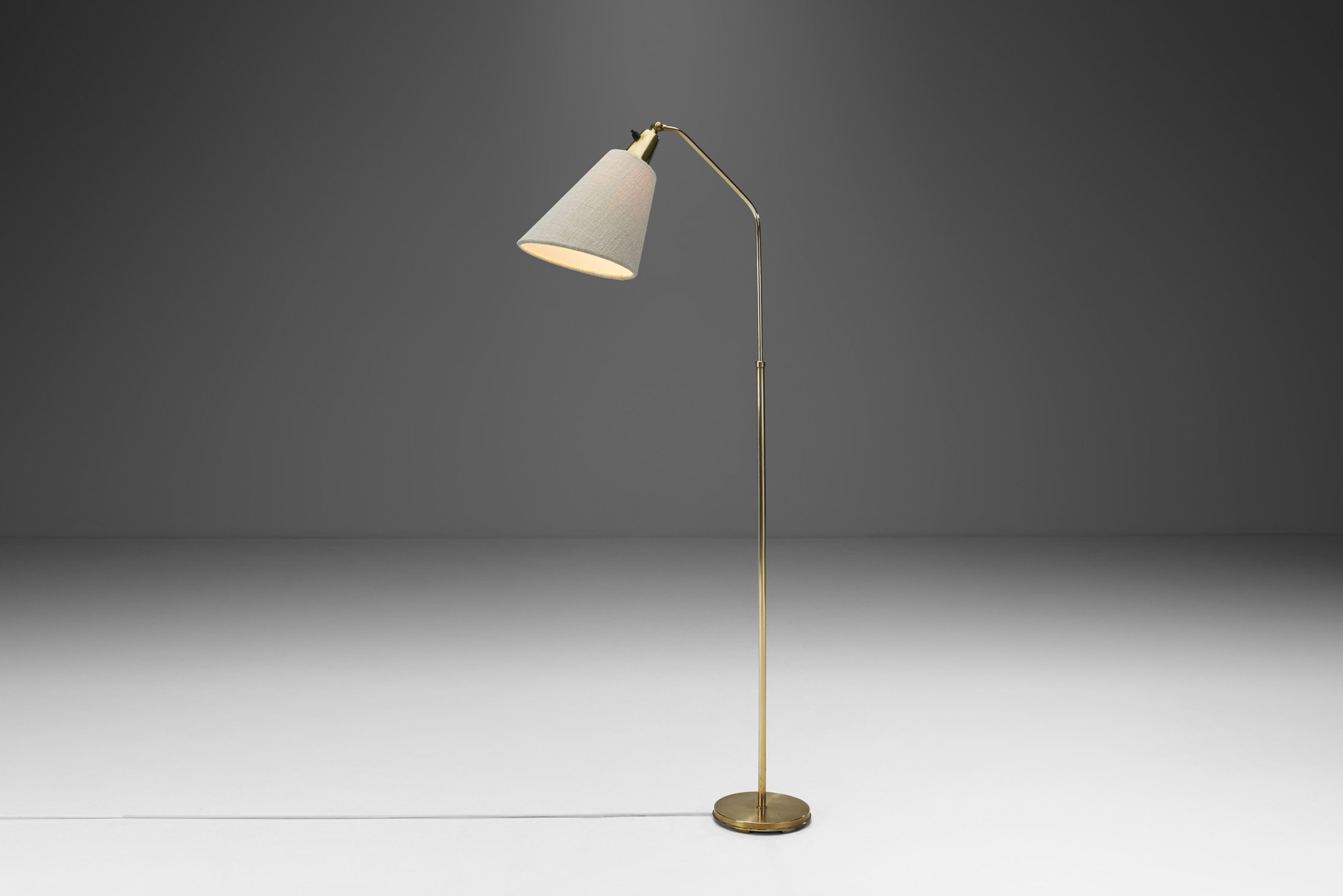 Bergboms Brass Floor Lamp with Upholstered Shade, Sweden 1940s (sold)