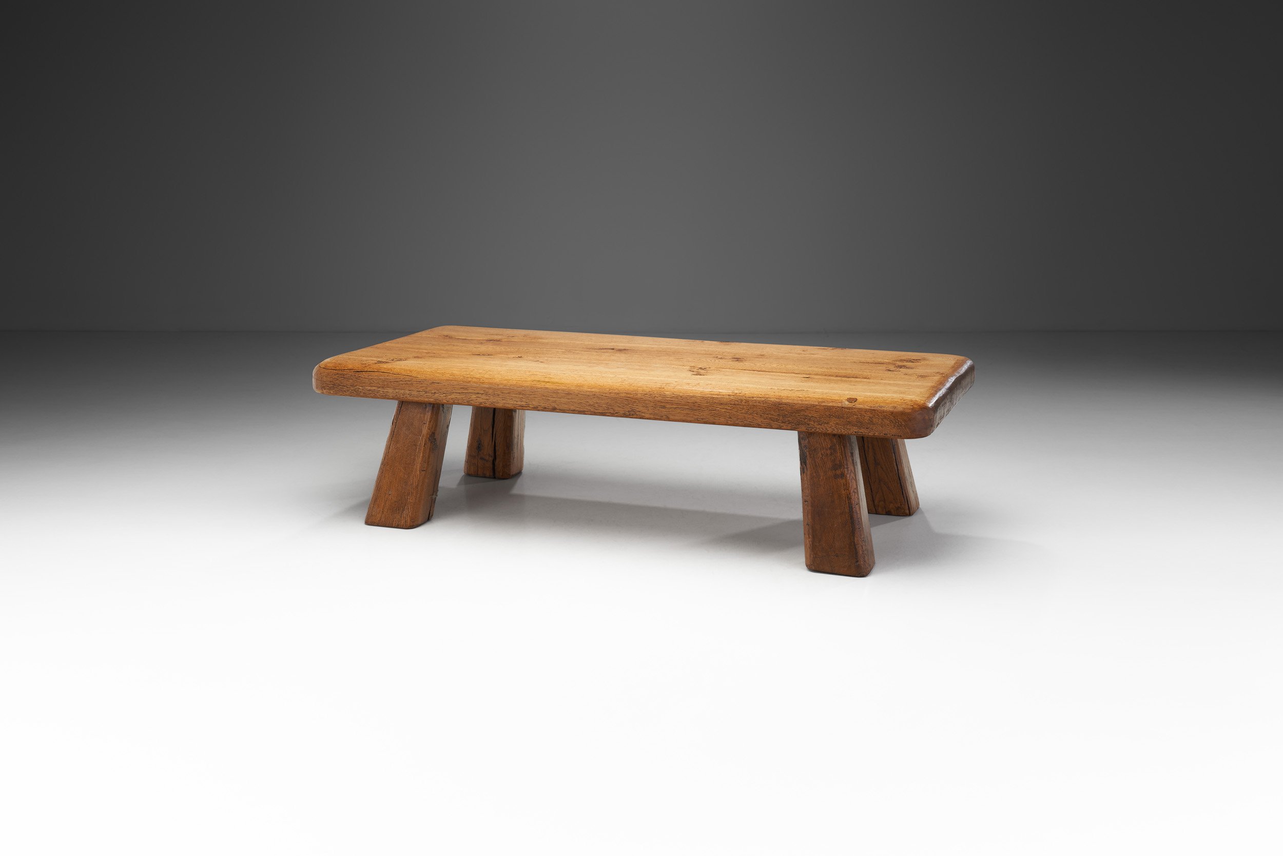 European Brutalist Oak Coffee Table, Europe ca 1950s (sold)