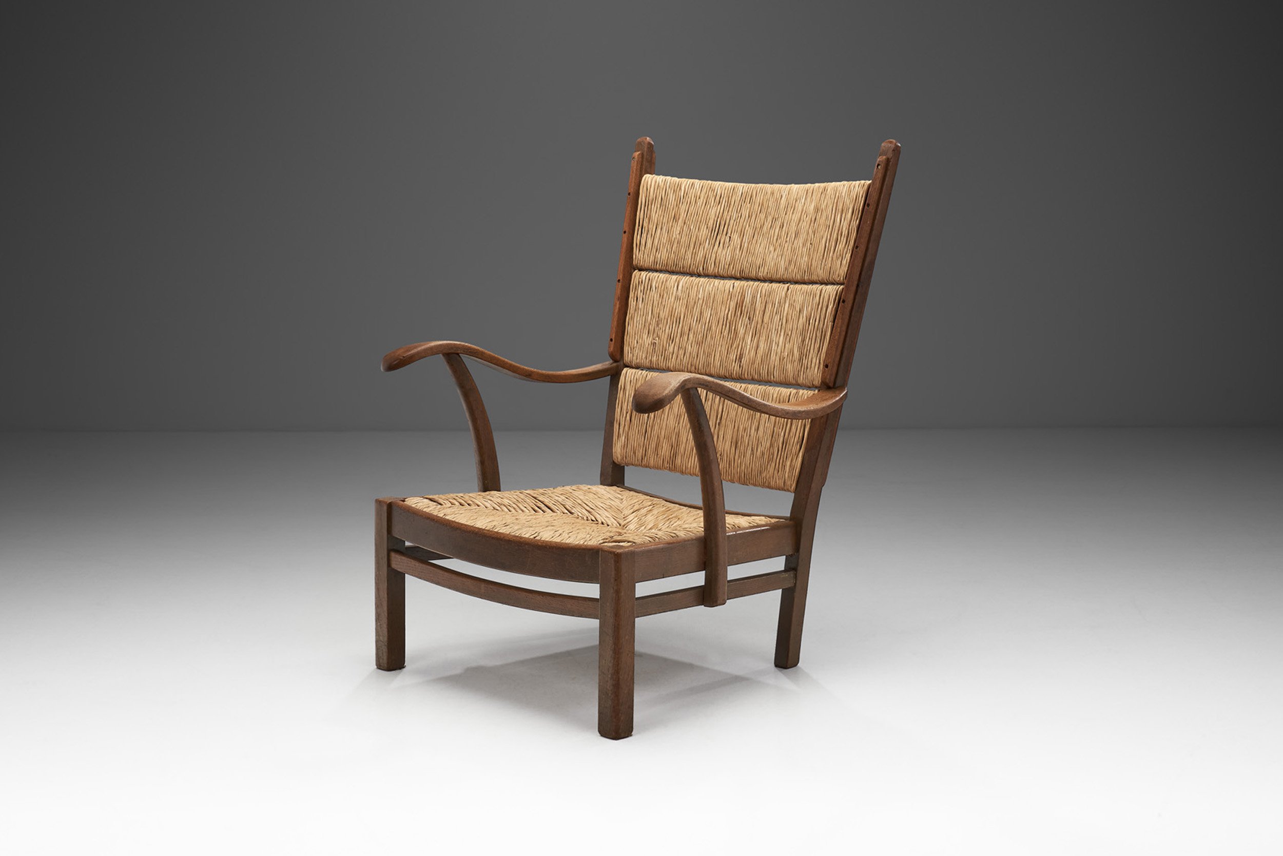 Bas van Pelt Oak and Rush Armchair, The Netherlands 1940s (sold)