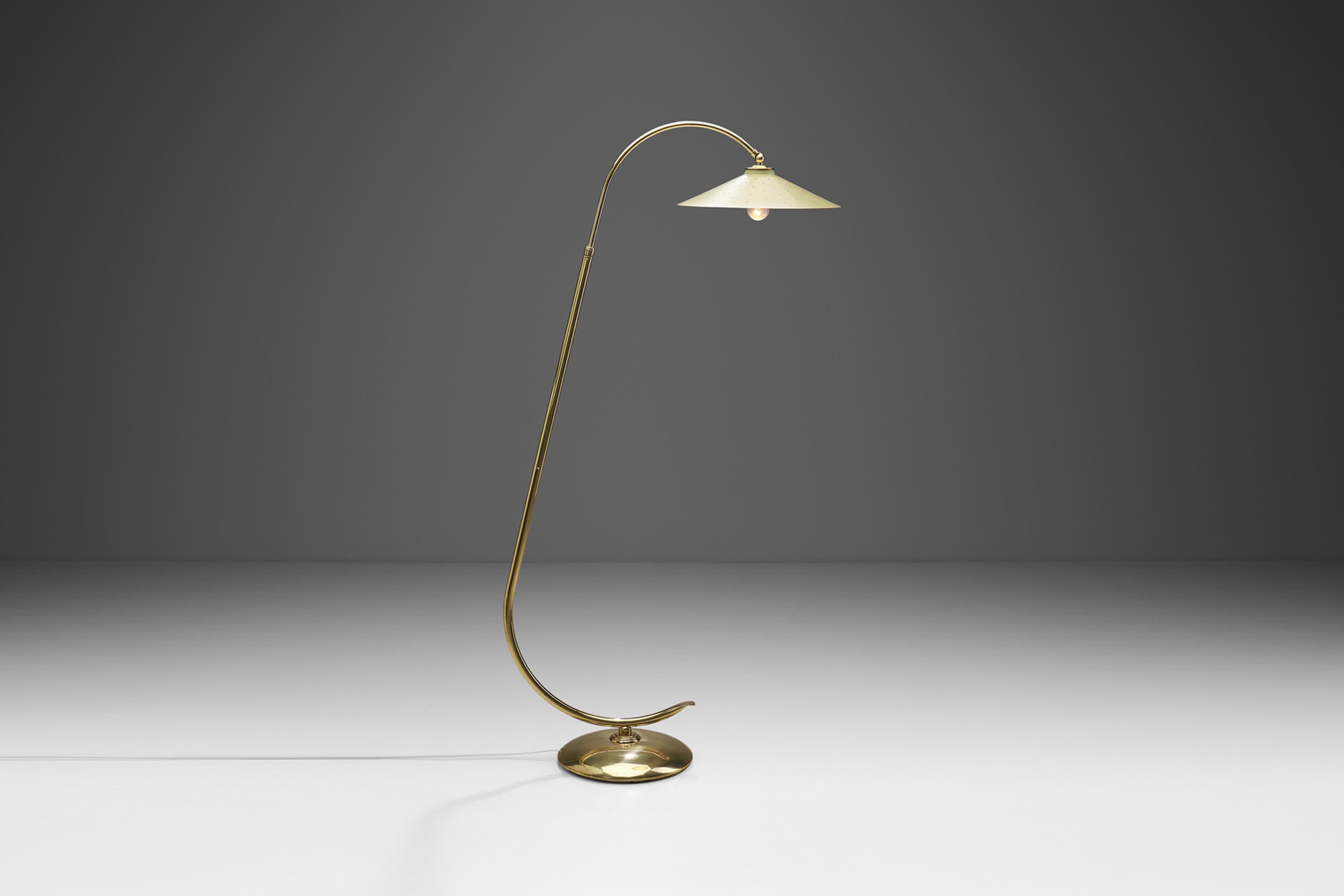 Danish Curved Brass Floor Lamp, Denmark ca 1950s