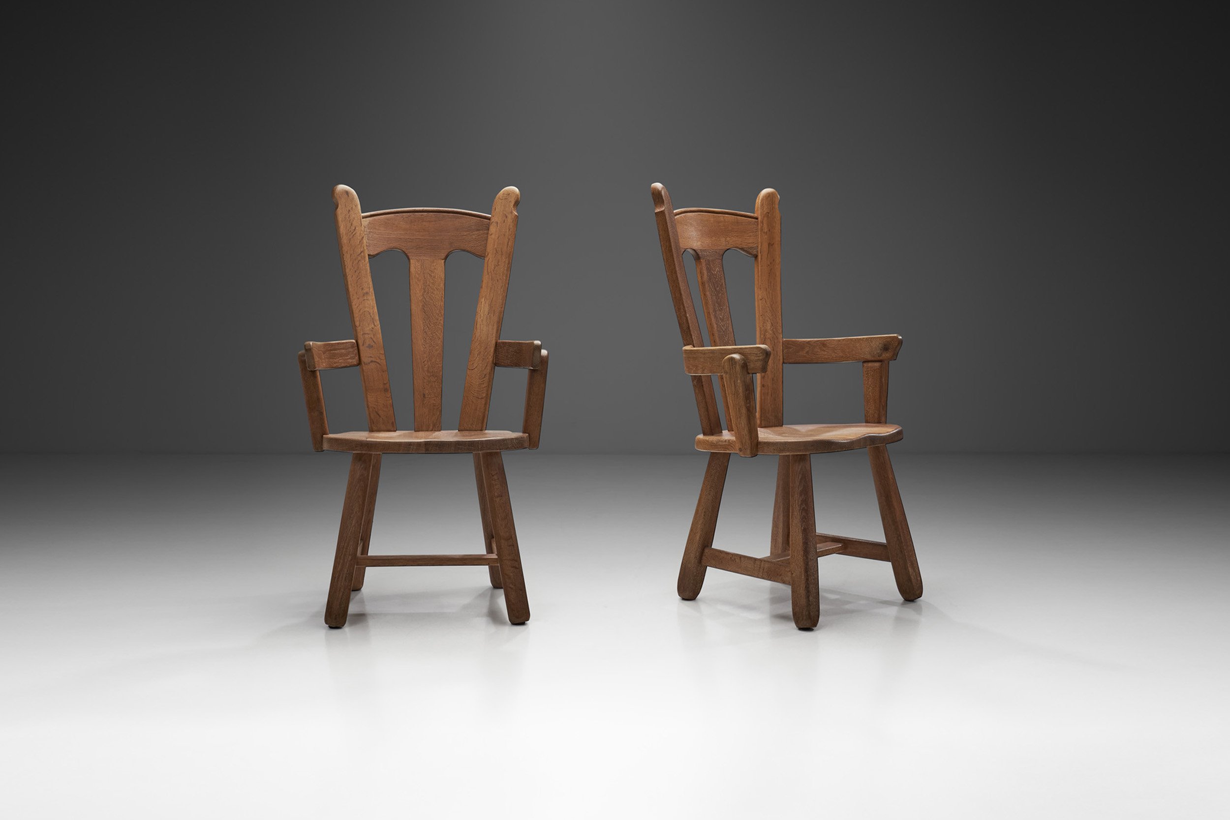 Belgian Brutalist Oak Pair of Chairs, Belgium 1970s (sold)