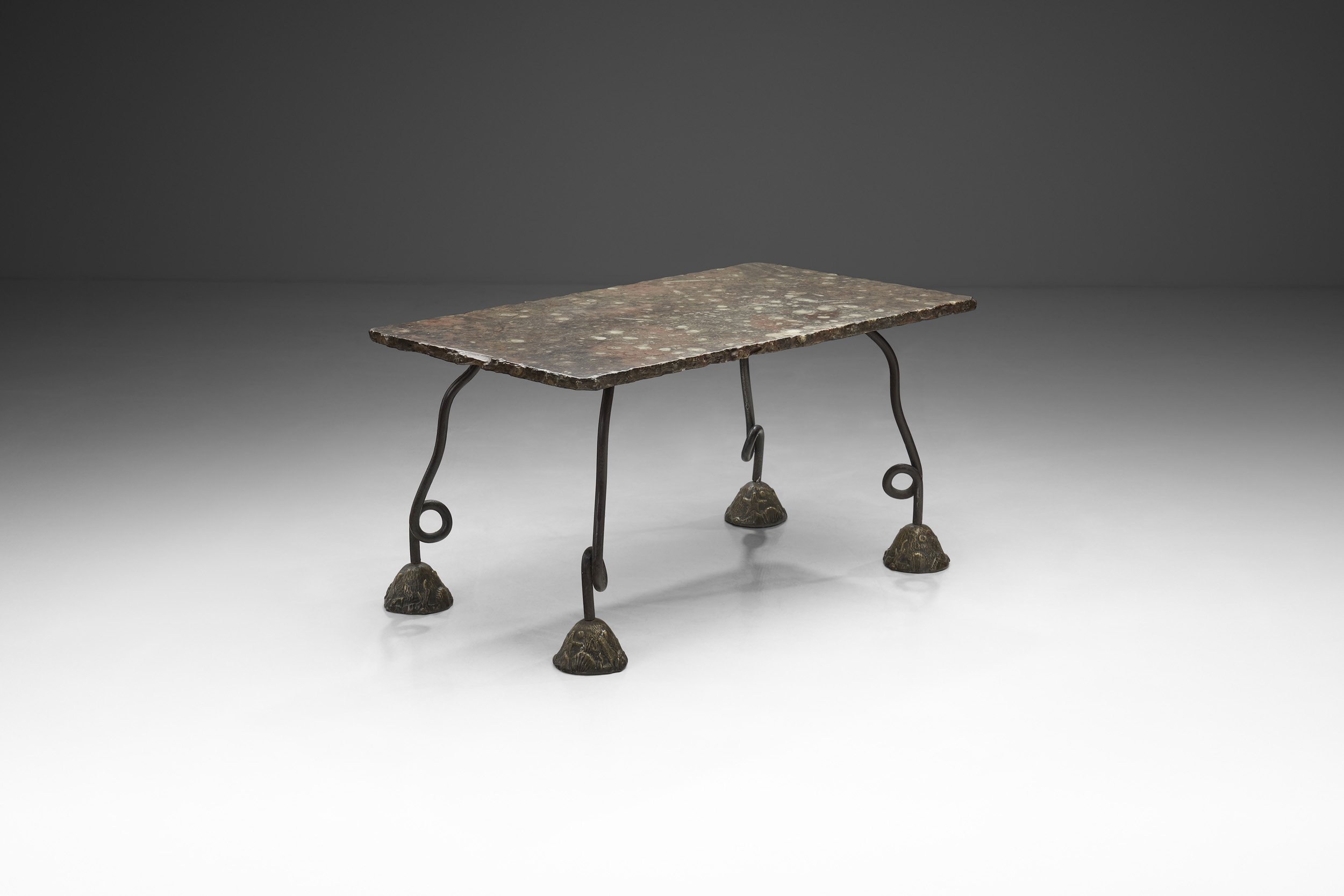 French Cast Iron Table with Varnished Stone Top, France 1980s (sold)