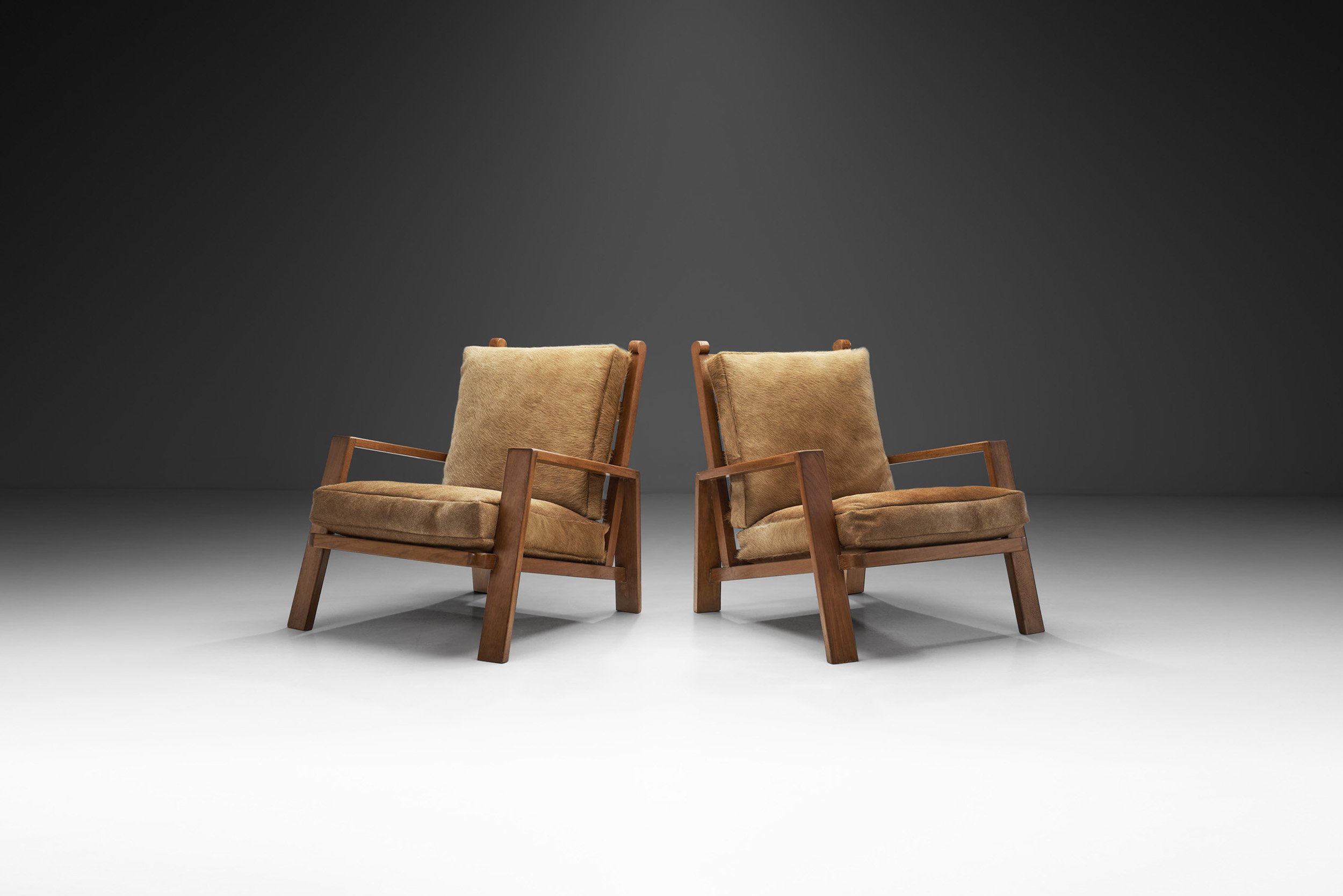 European Ribbed Back Lounge Chairs, Europe ca 1950s (sold)
