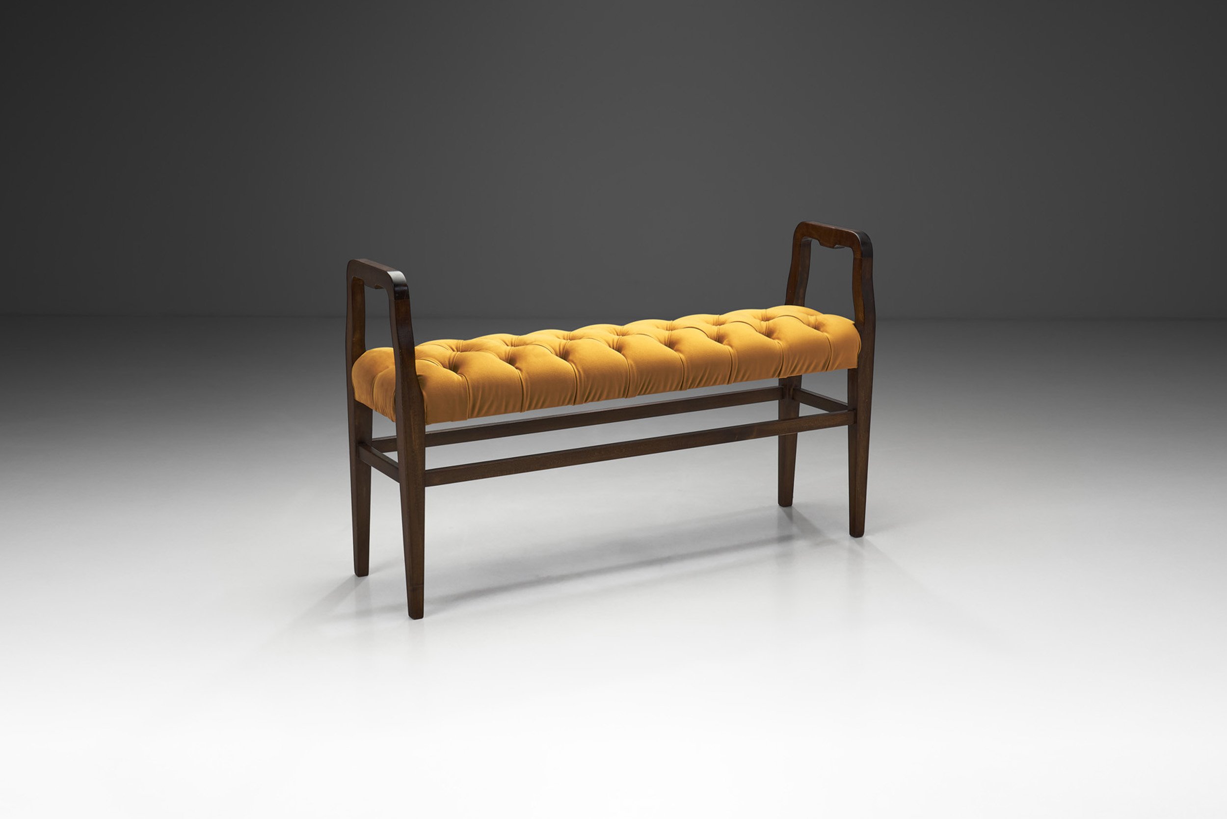 Wooden European Bench with Upholstered Seat, Europe ca 1960s (sold)