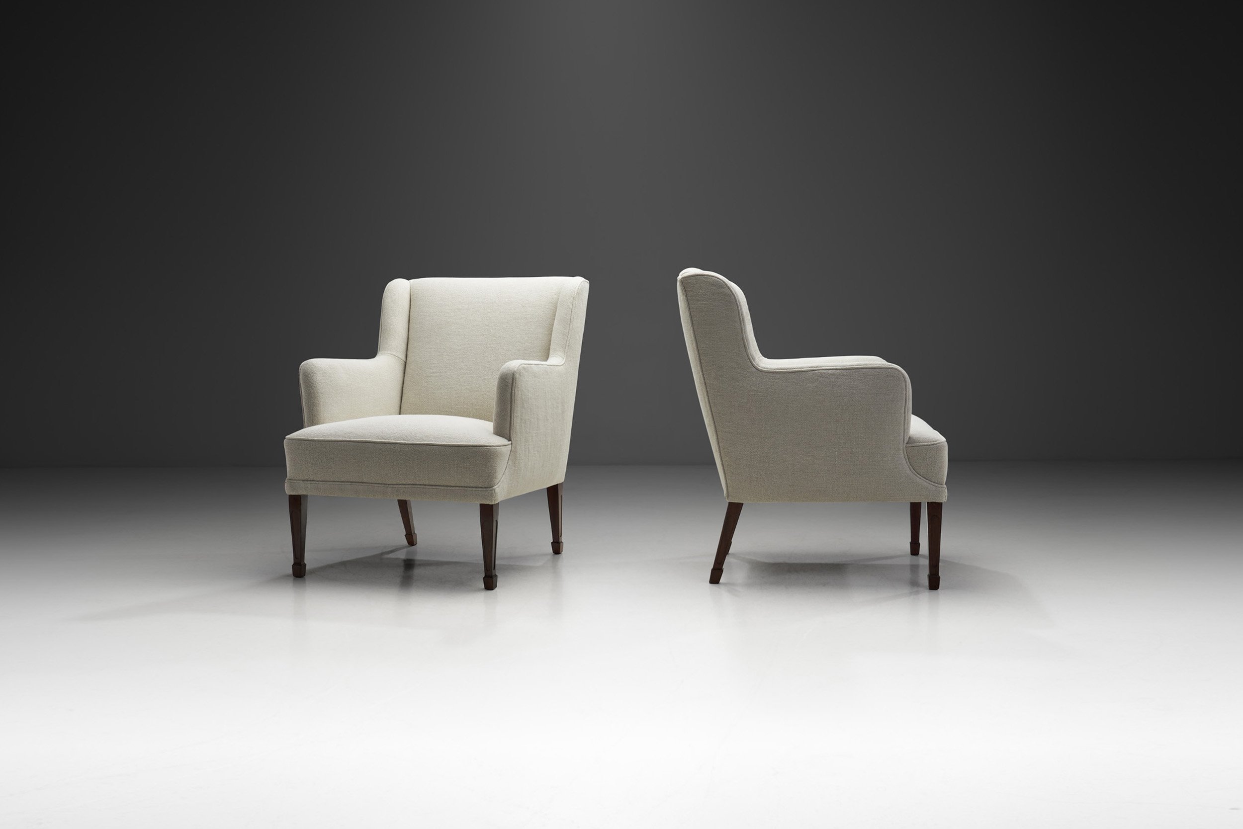 Frits Henningsen Easy Chairs with Fluted Legs for Frits Henningsen Cabinetmakers, Denmark 1940s